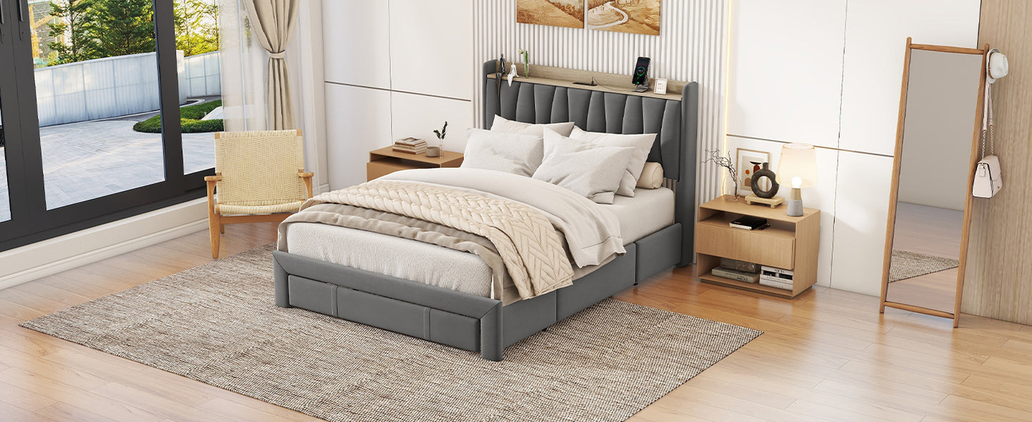 Brinxton Queen Size Bed Frame with Storage Headboard and Charging Station