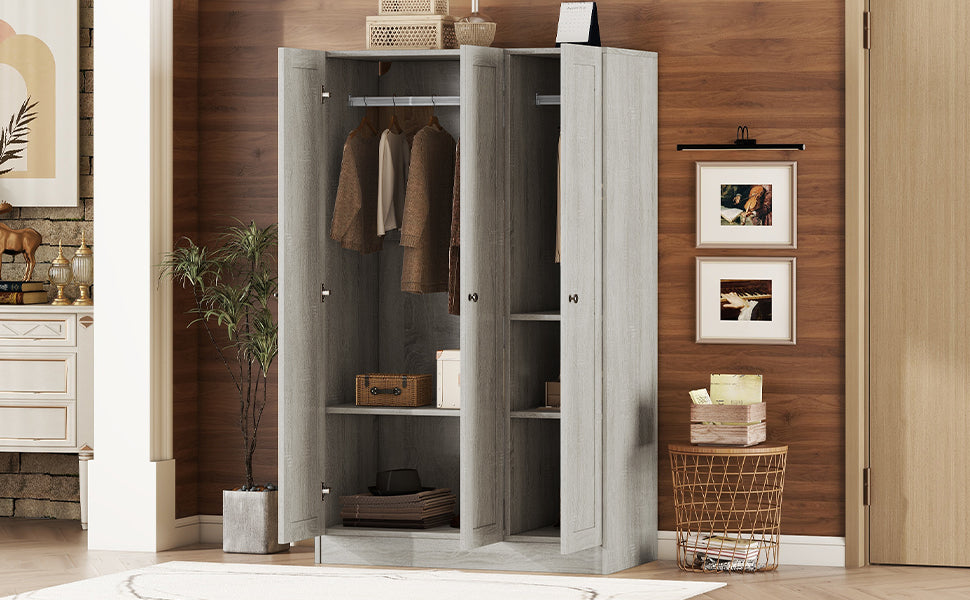 3-Door Shutter Wardrobe with shelves in Gray