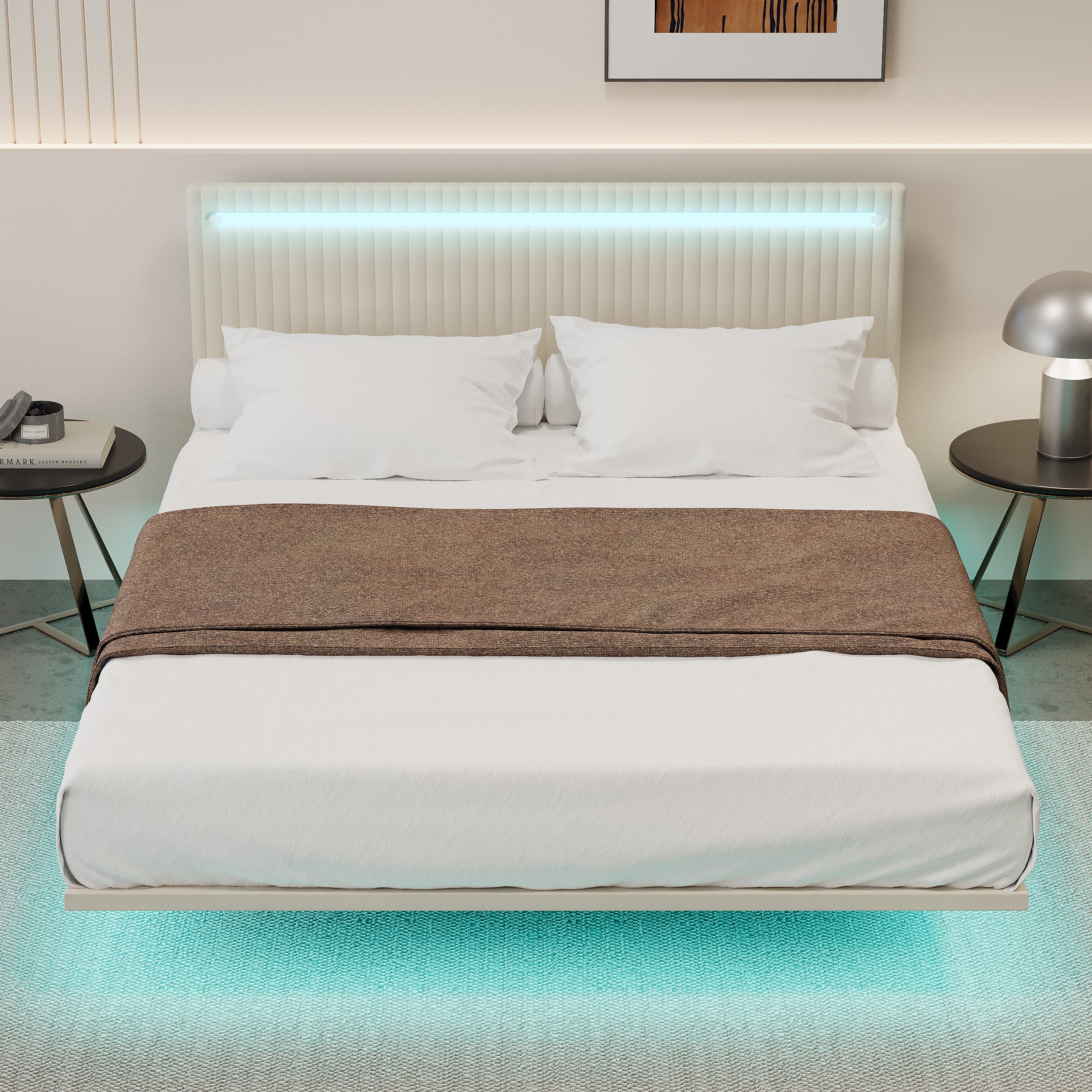 Moderna Upholstered Floating Bed Frame with LED Lights