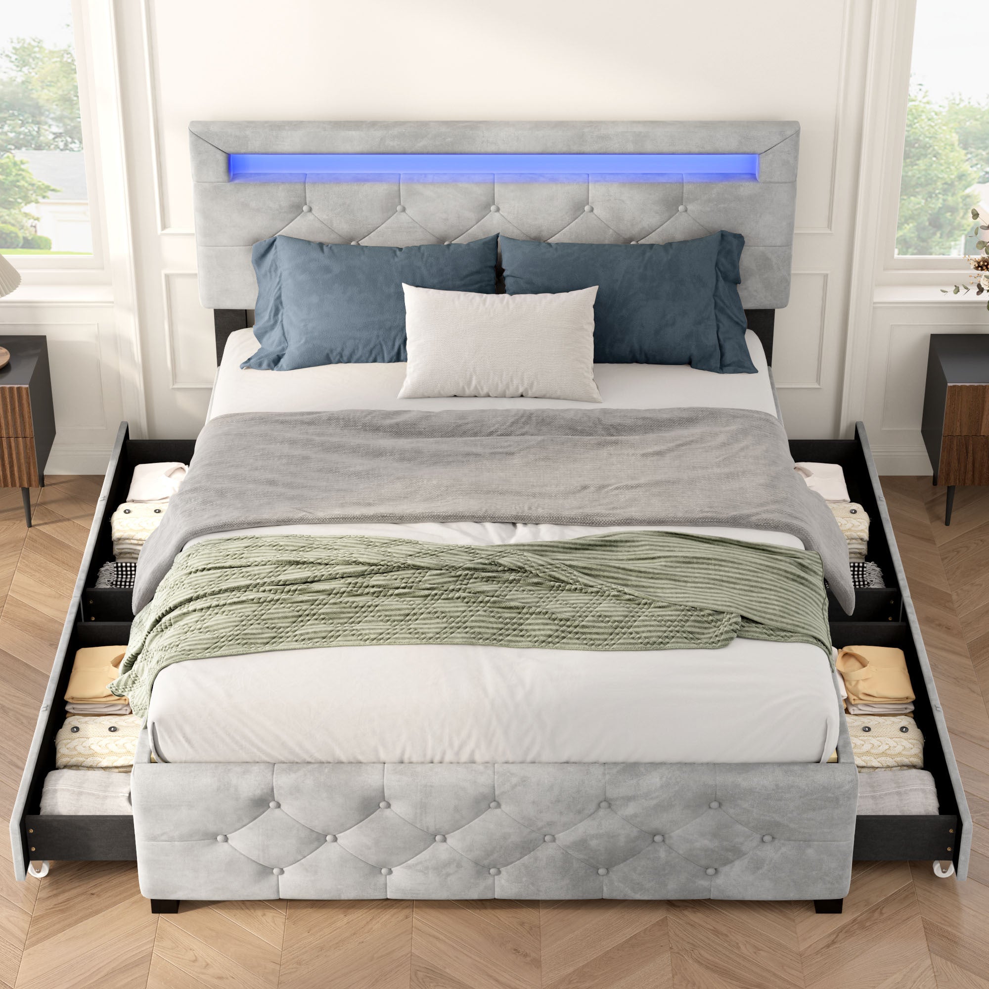 Aura Queen Upholstered Platform Storage Bed