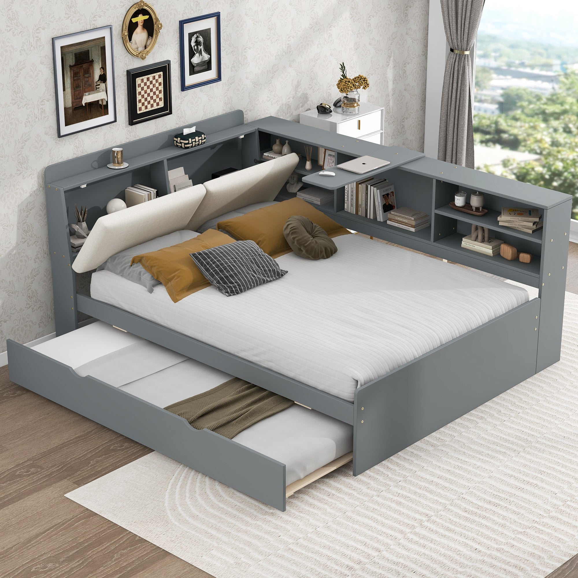 Canyon Crest Grey Full Size platform bed with Trundle