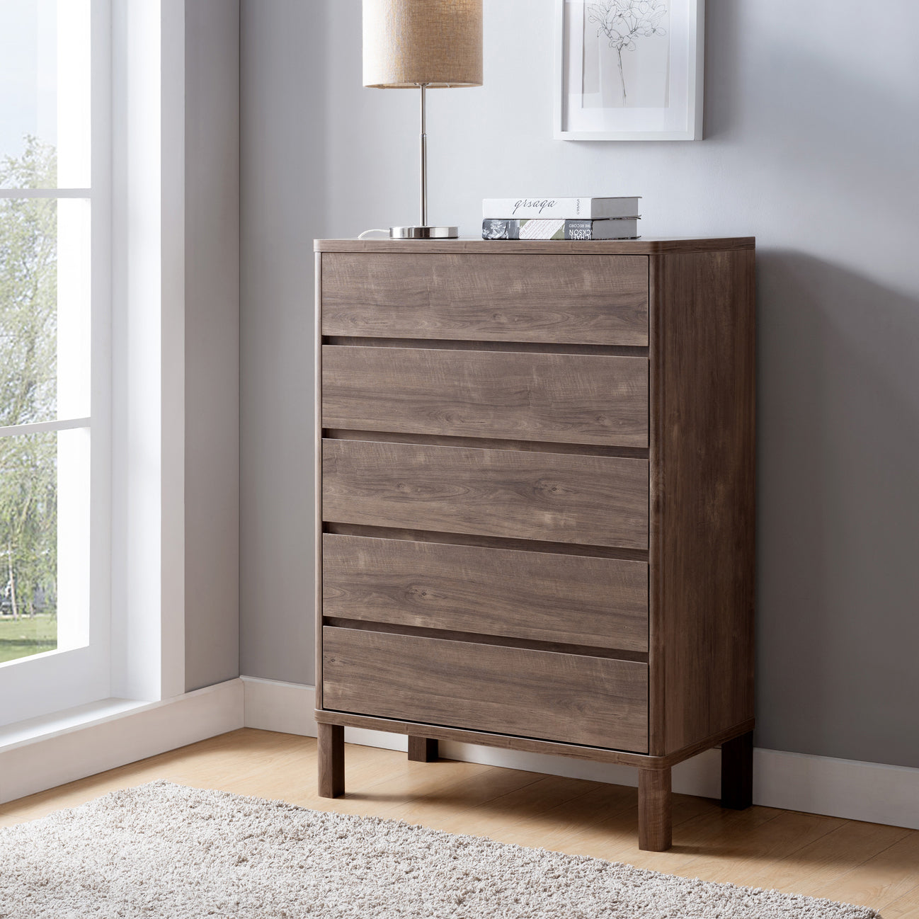 Juraro Contemporary Bedroom 5 Drawer Chest in Dark Brown