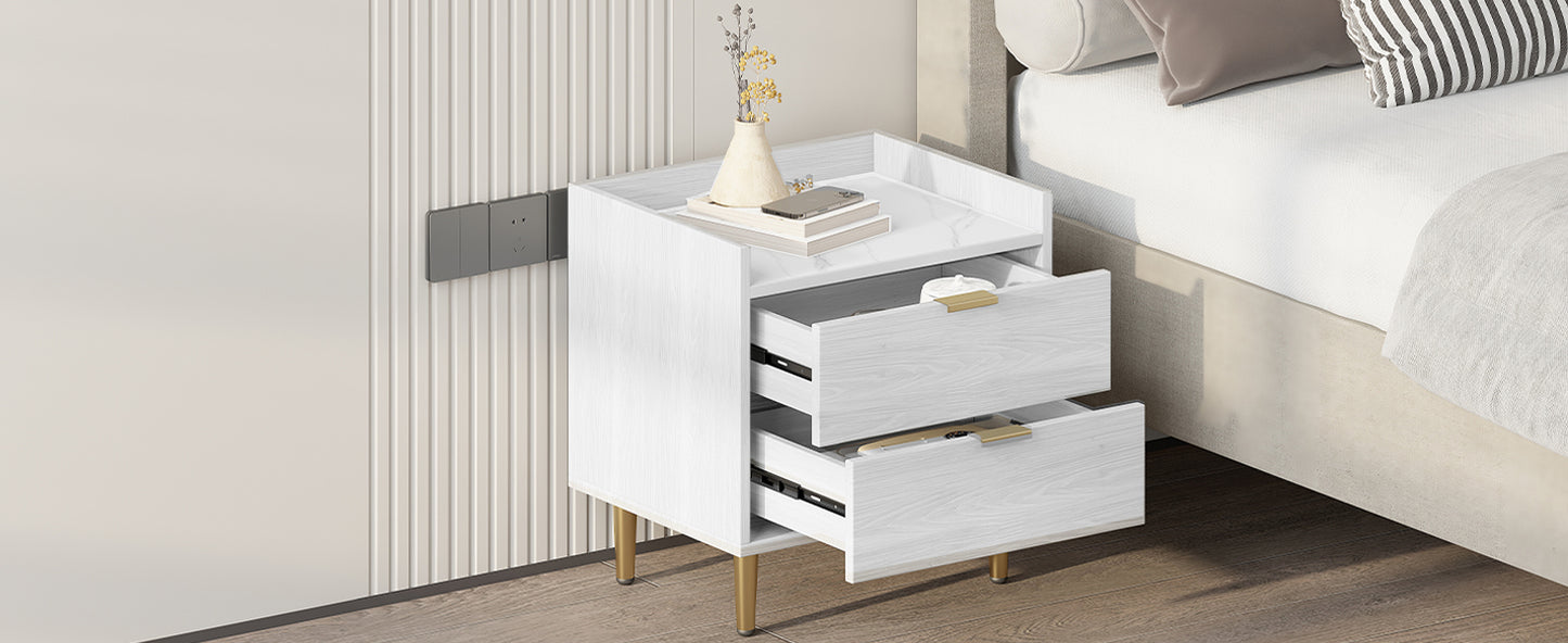 Mordern Wood Bedside Table with Metal Legs&Handles in White Finish