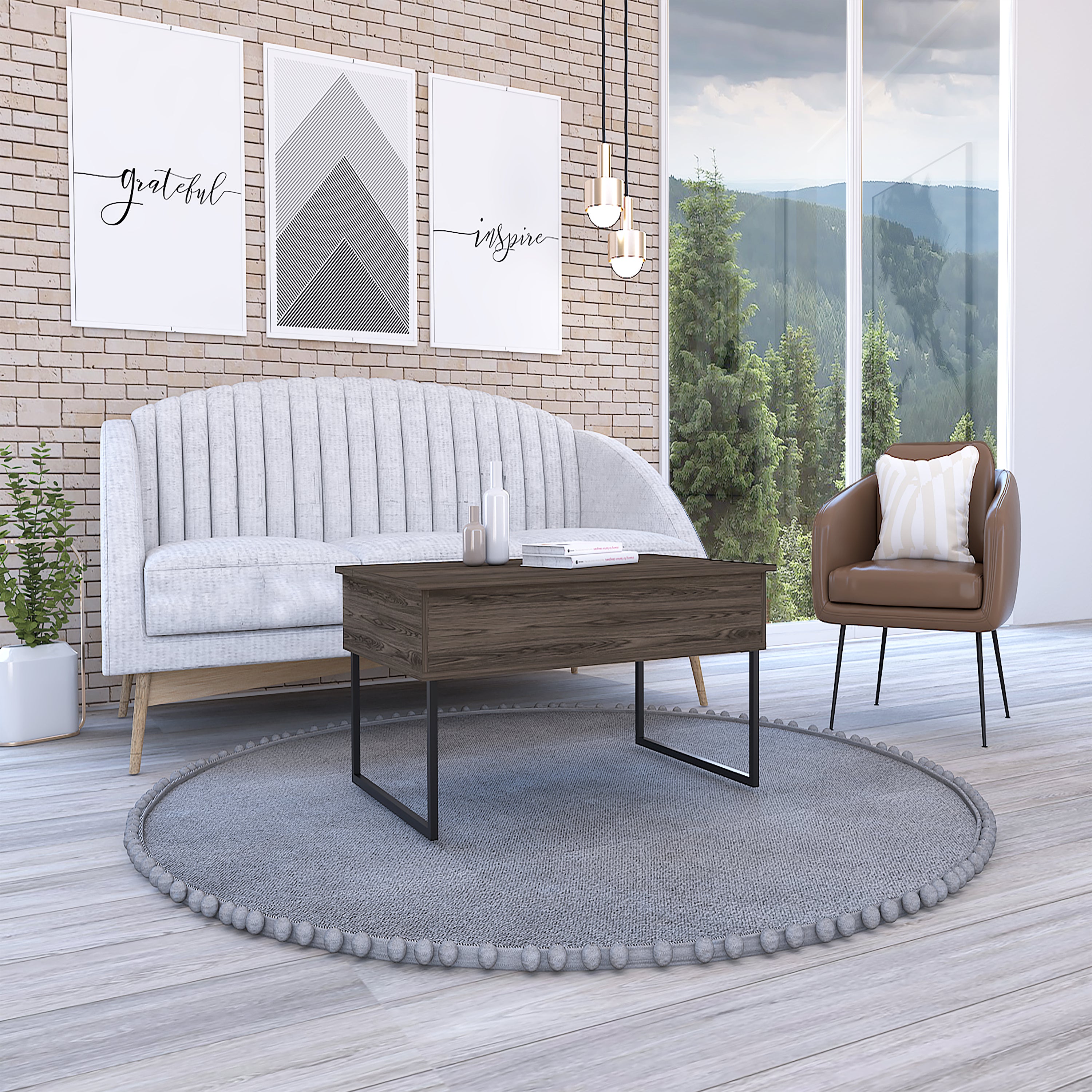 LuxeHome Lift-Top Coffee Table with Flexible Shelf, Dark Walnut