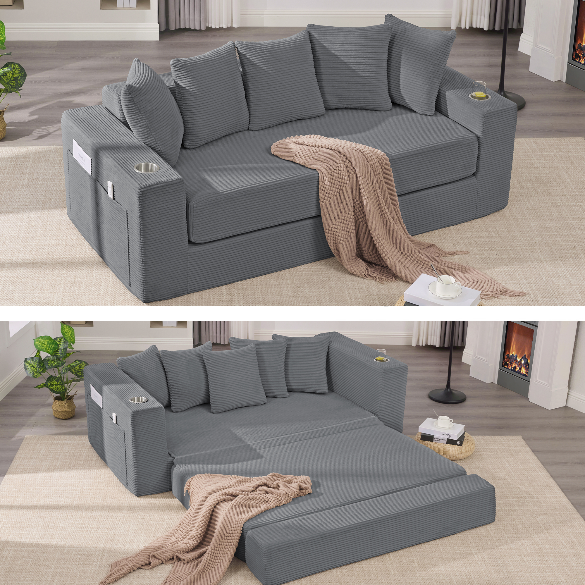 Zeta Grey 2-in-1 Convertible Sleeper Sofa