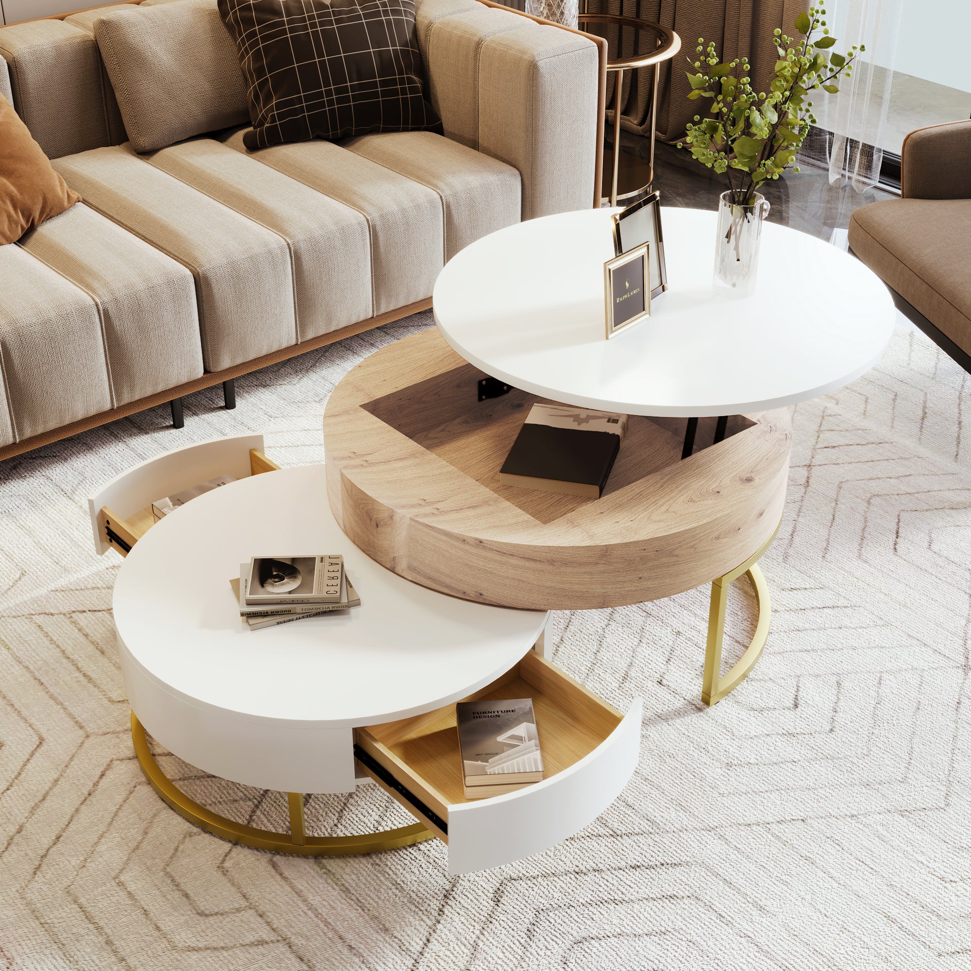 Eclipse Round Lift-top Nesting Coffee Tables