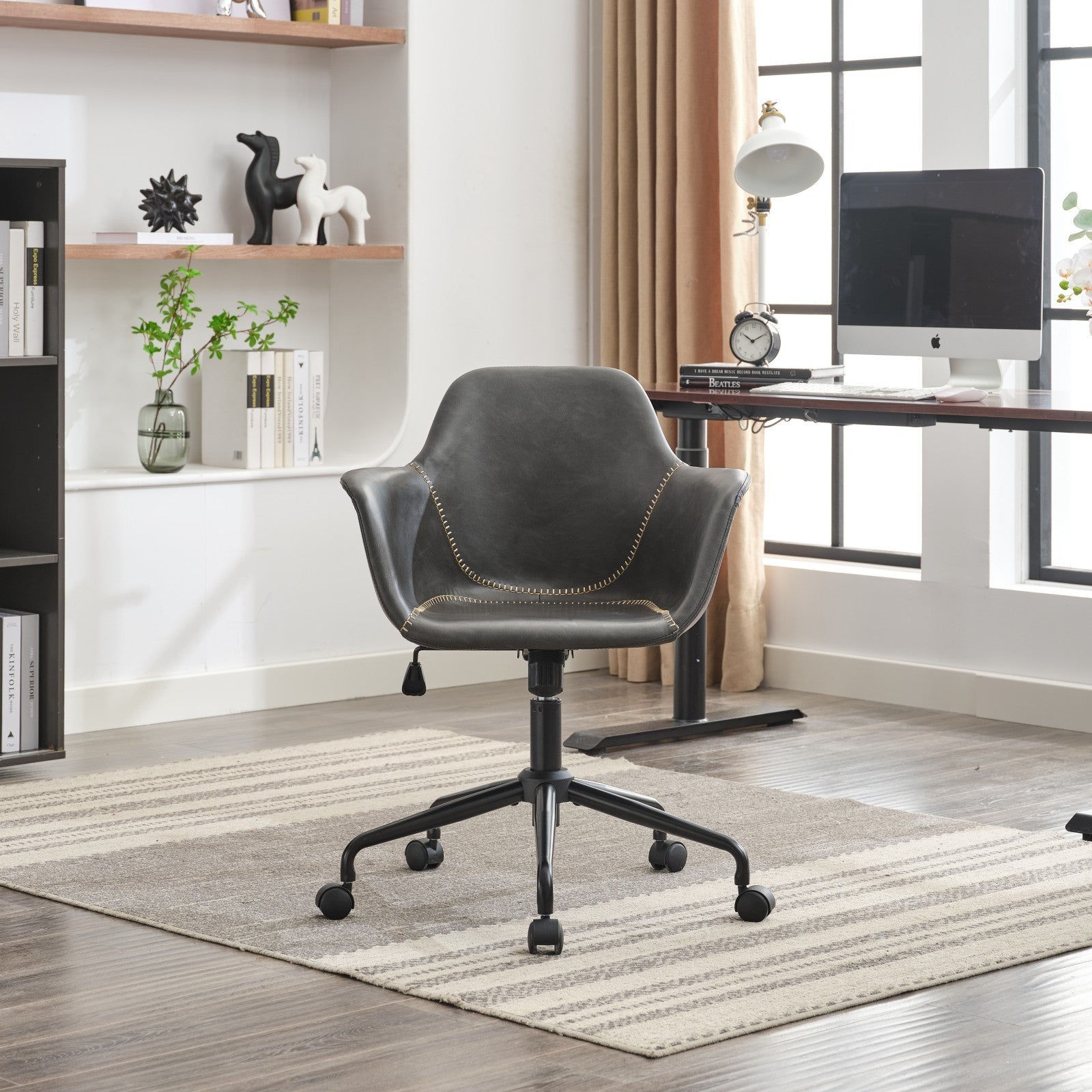 Elara Mid-Century Modern Office Chair with Swivel & Back Support