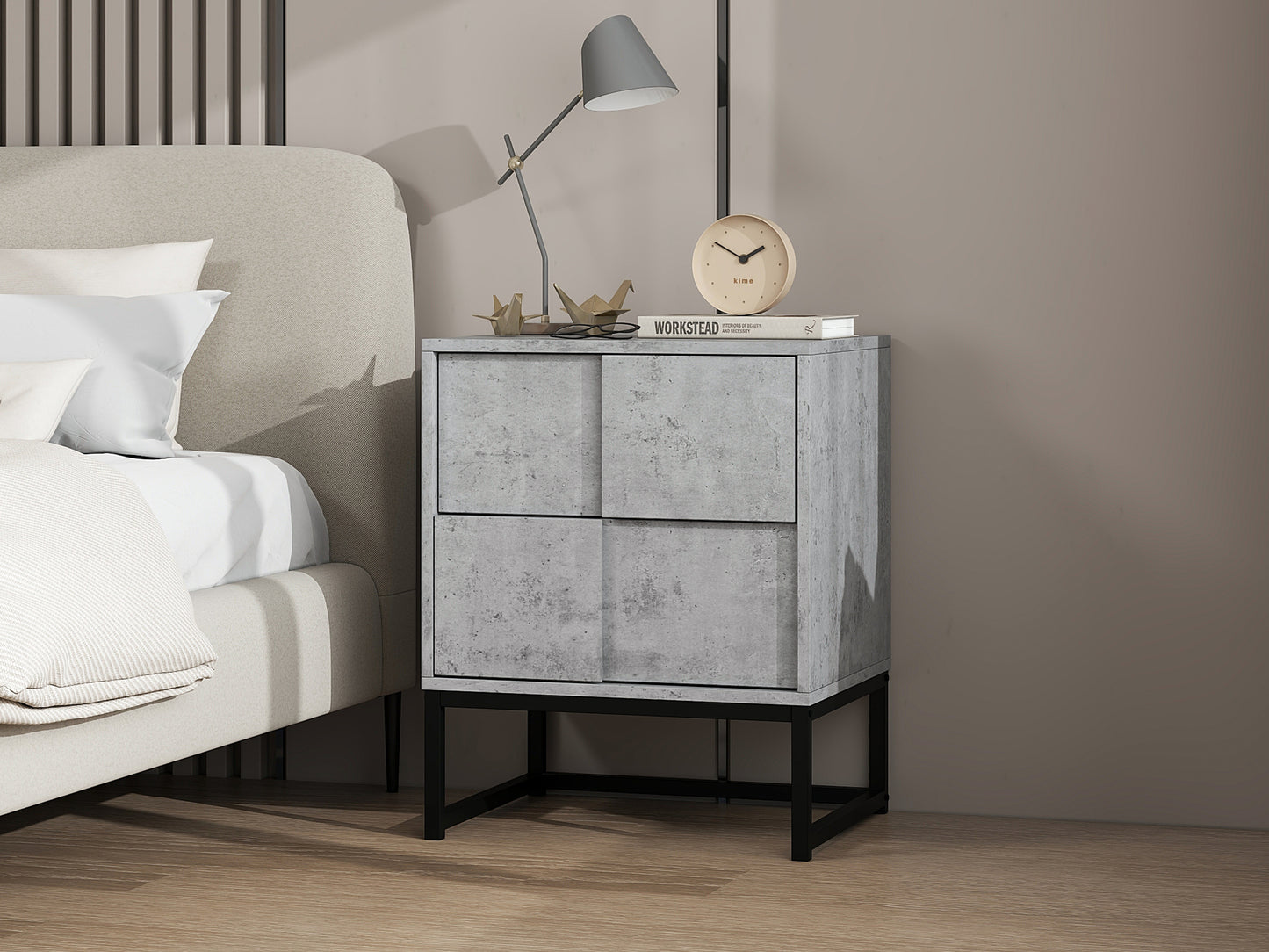 Geo Nightstand in Cement Grey Finish