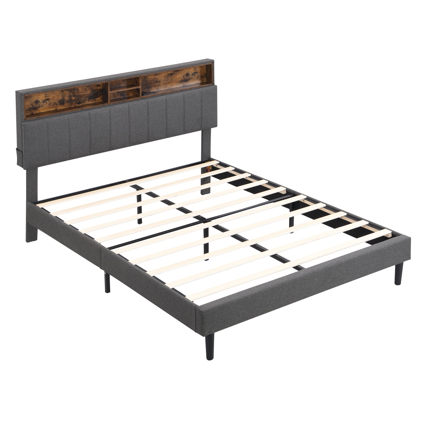 Henson Queen Size Upholstered Platform Bed with Storage Headboard and USB Port