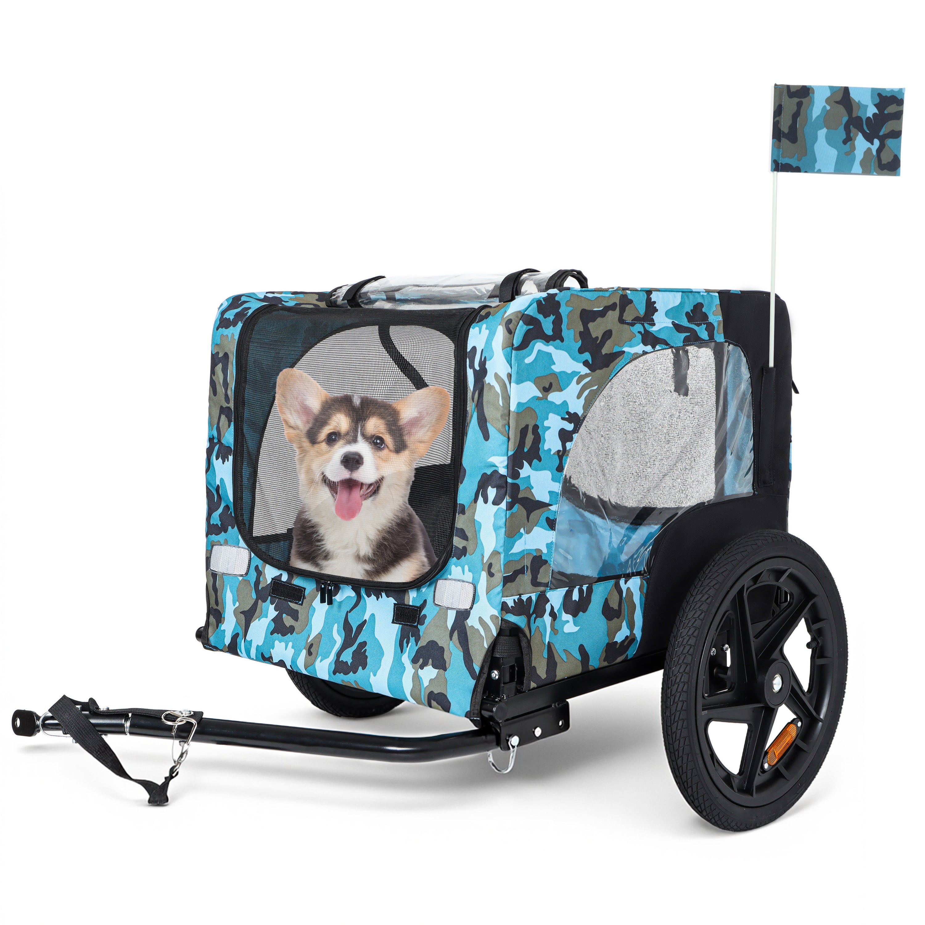 RoverX Collapsible Pet Bike Trailer, Foldable Dog & Cargo Carrier, Blue/Black