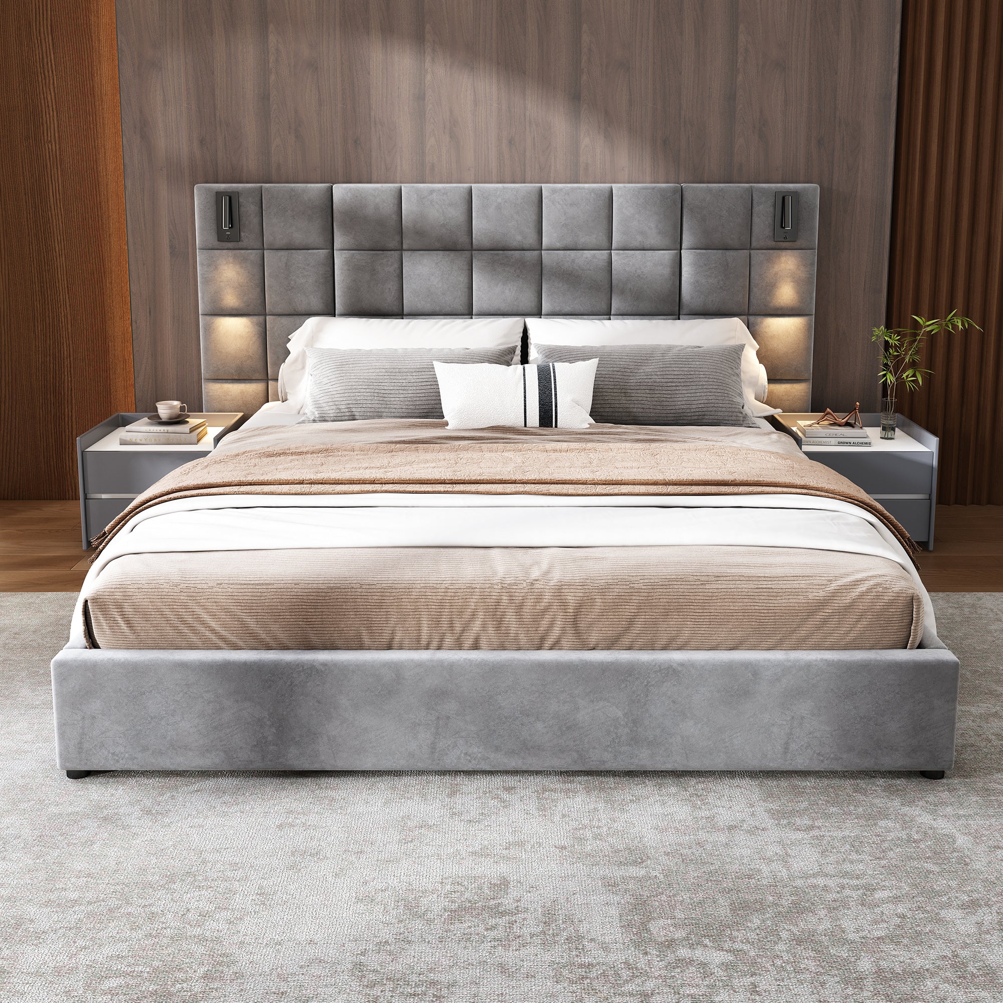 Regal Upholstered King bed In Grey Velvet