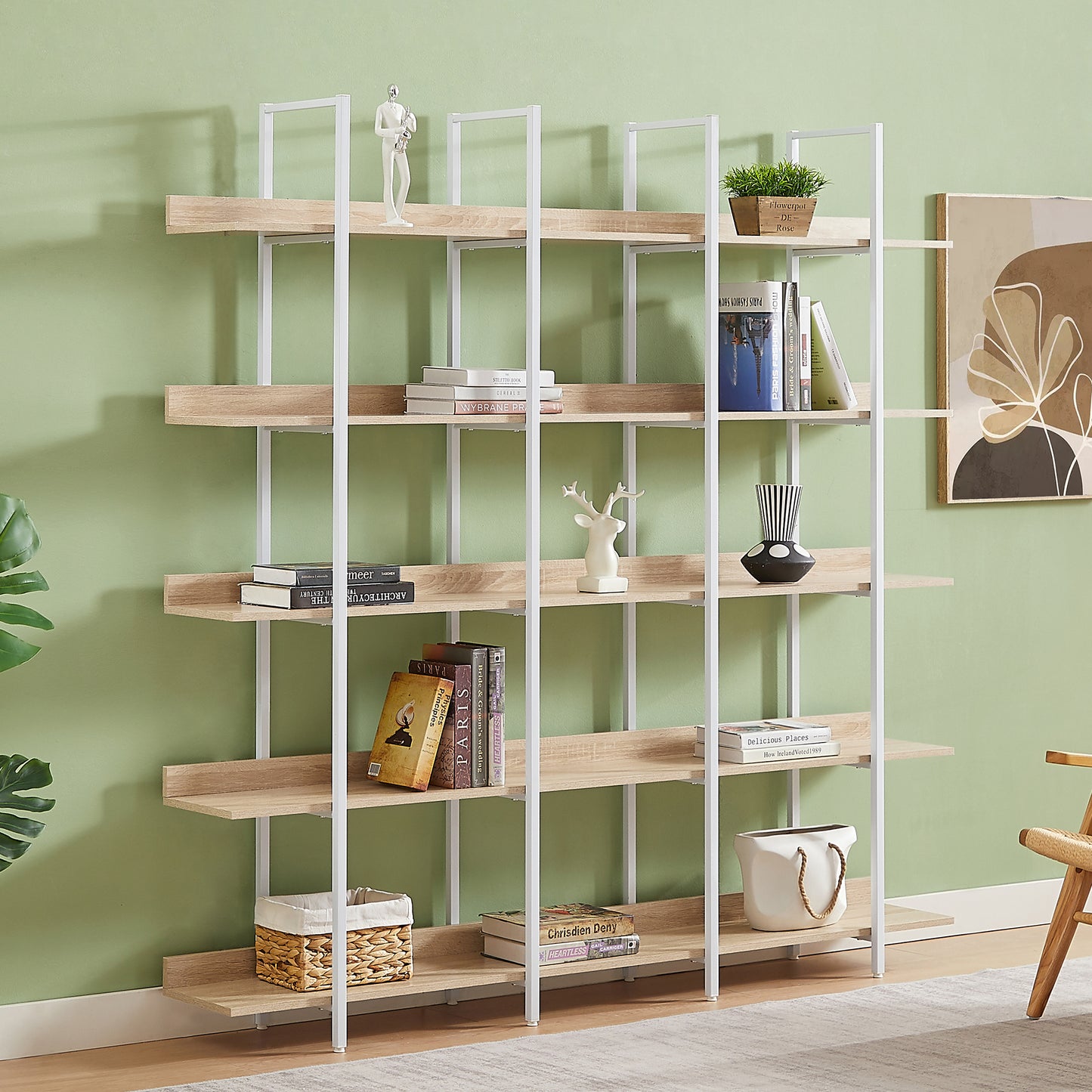 Vintage Industrial 5-Tier Bookcase in white Metal