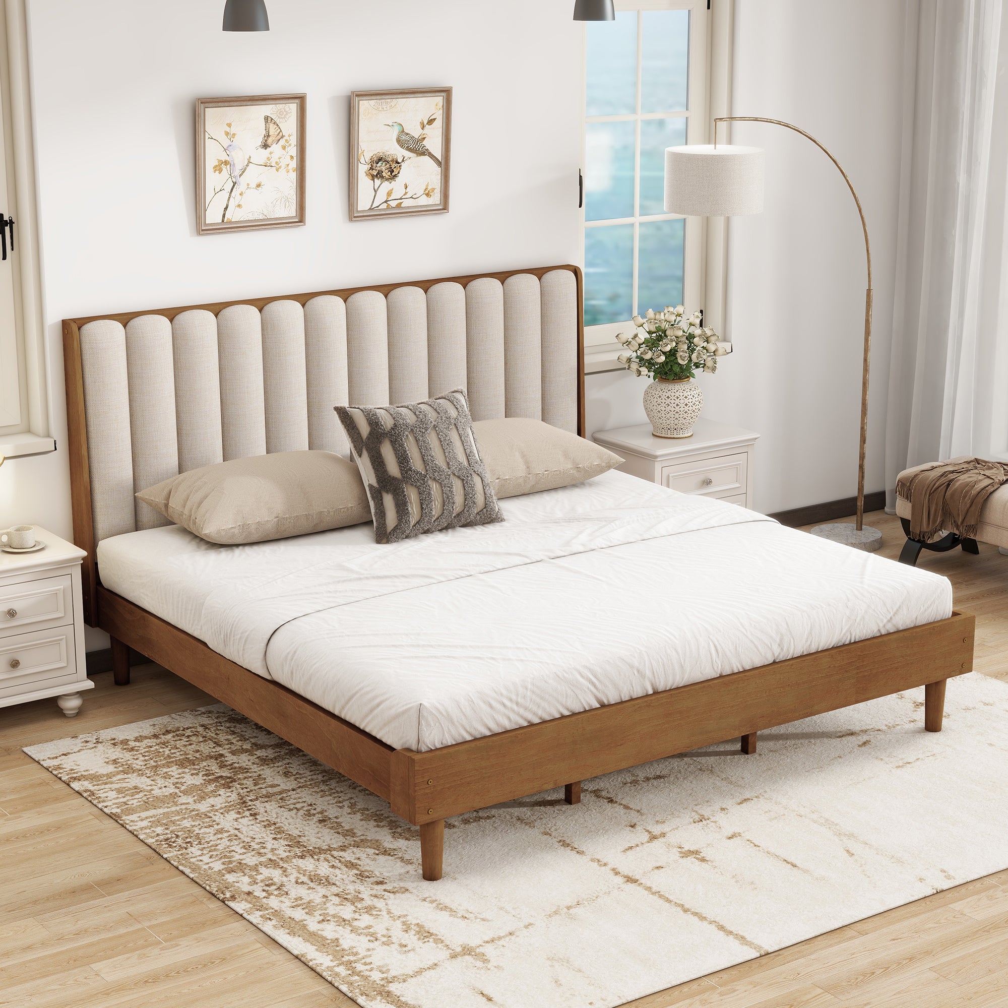Jacob King Bed with Piano Key Style Upholstered Headboard