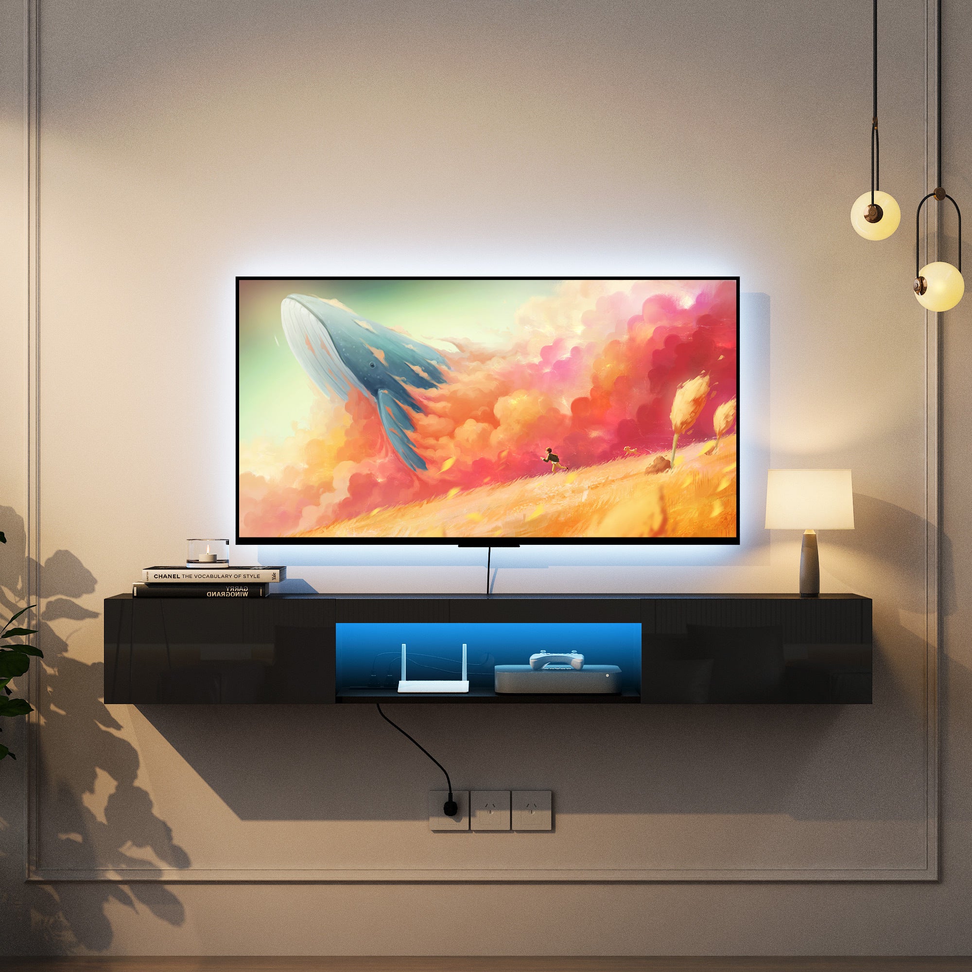 Lavan Floating Wall Mounted TV Stand with LED Lights