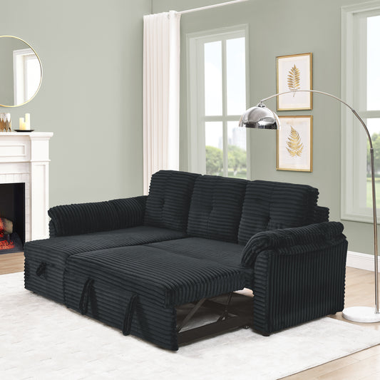 Loren Corduroy Tufted Upholstered Sleeper Sectional Sofa