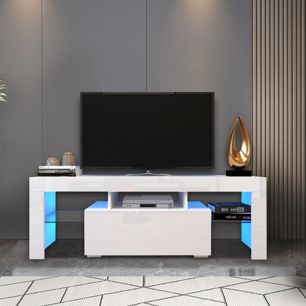 White TV Stand with LED RGB Lights