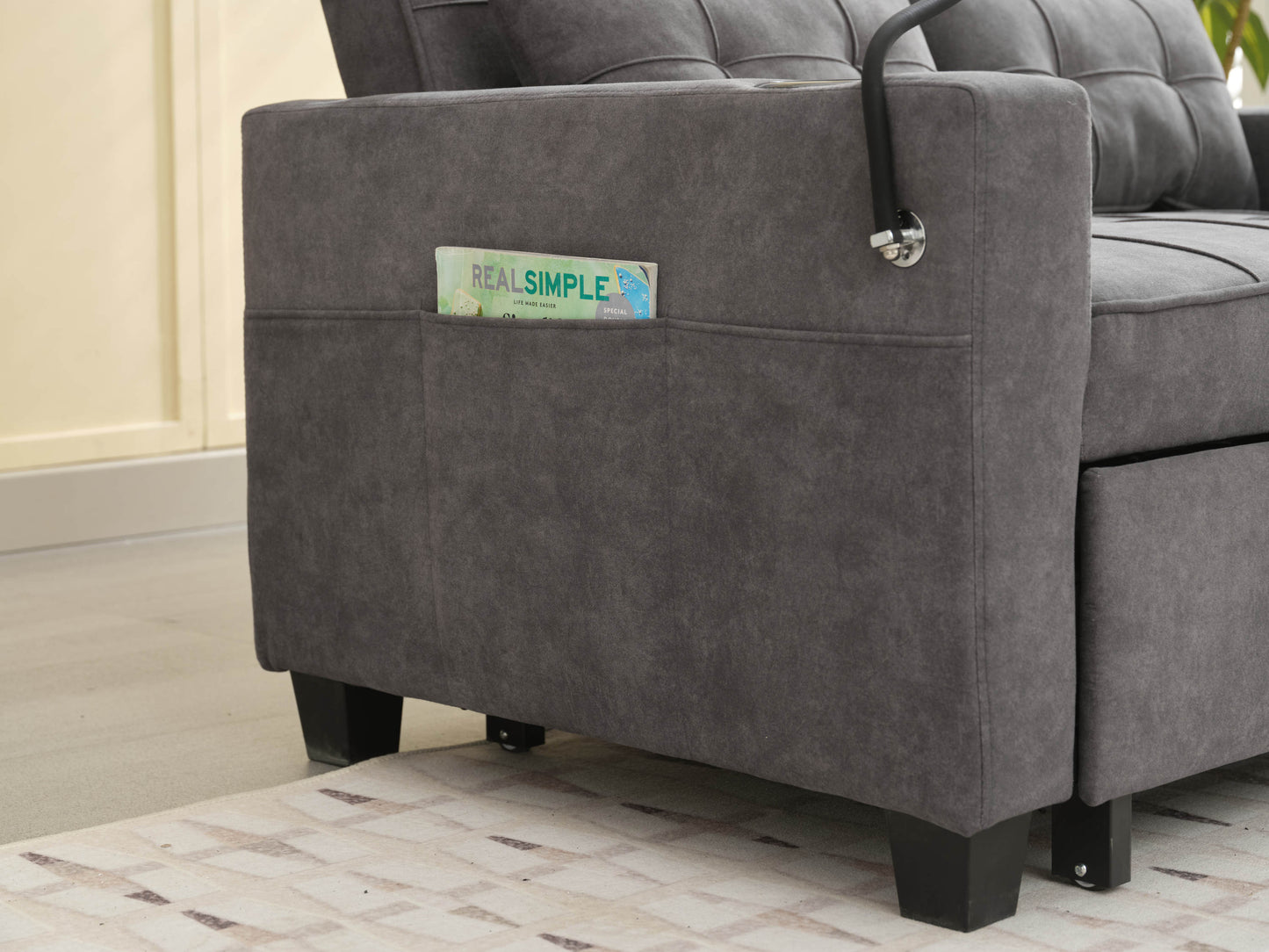 Darwin Convertible Chair 3-in-1 Pull Out Sleeper Chair in Dark Grey Tech Fabric