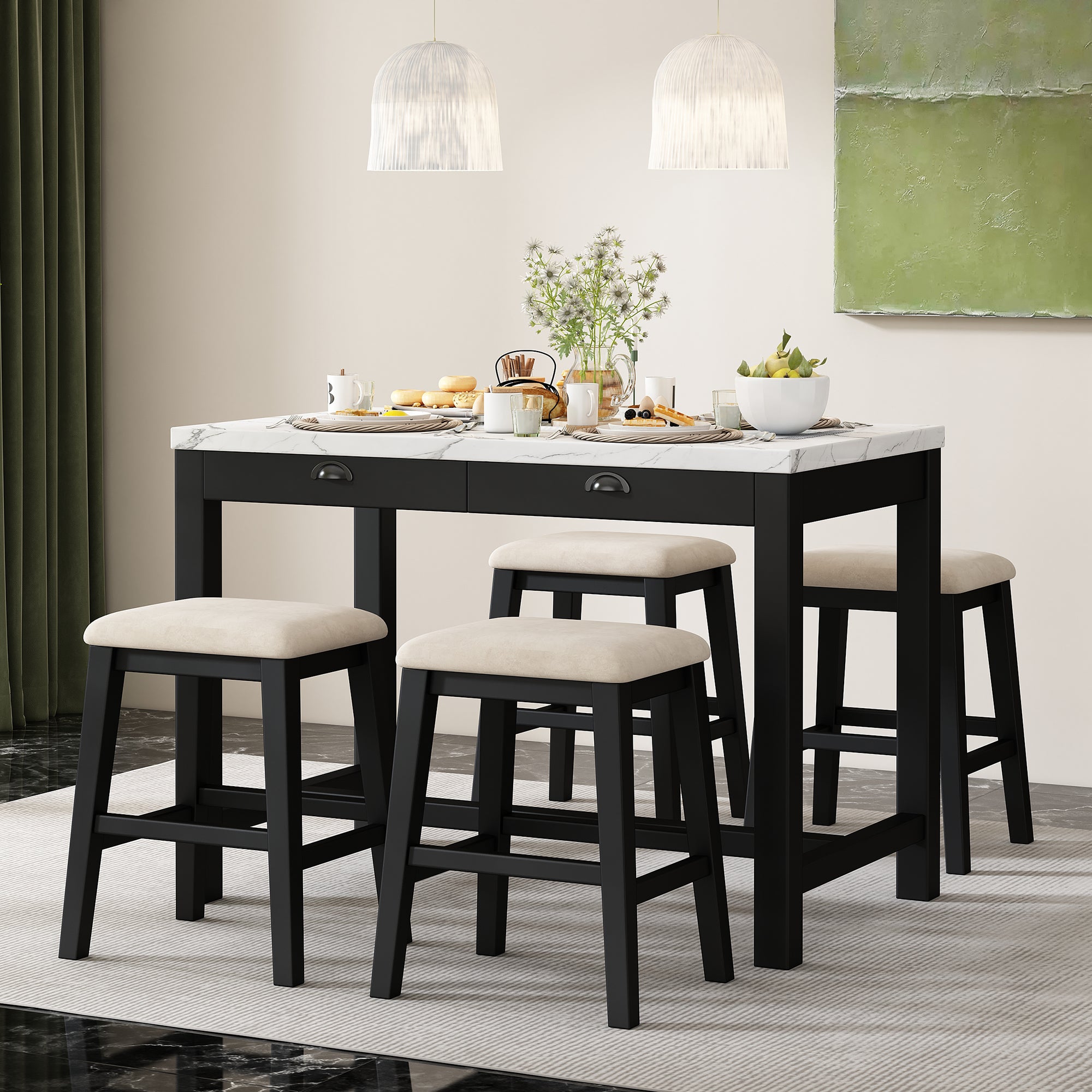 Trex 5-Piece  Dining Table Set in Black Finish