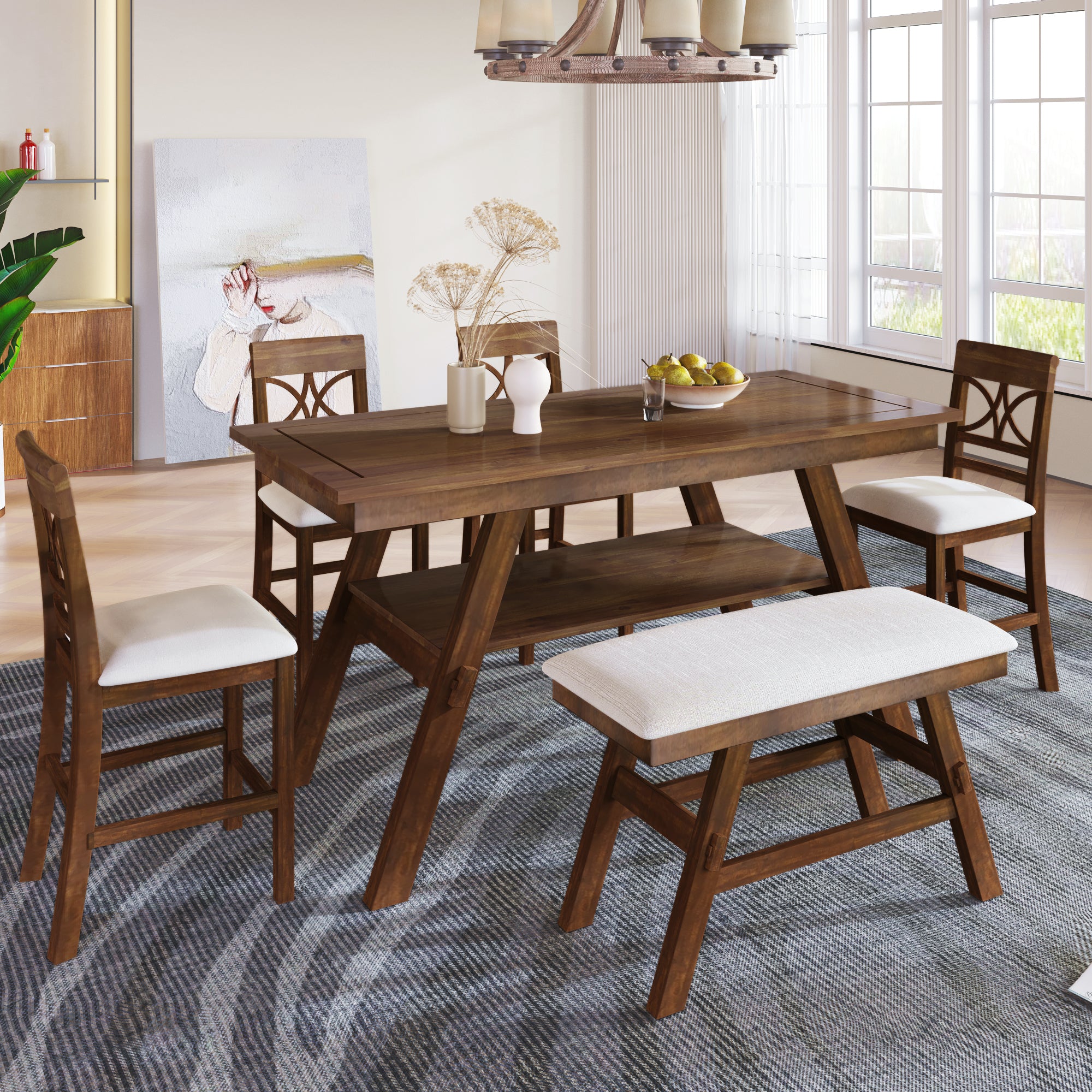 Marlton Walnut 6-Piece Wood Counter Height Dining Set