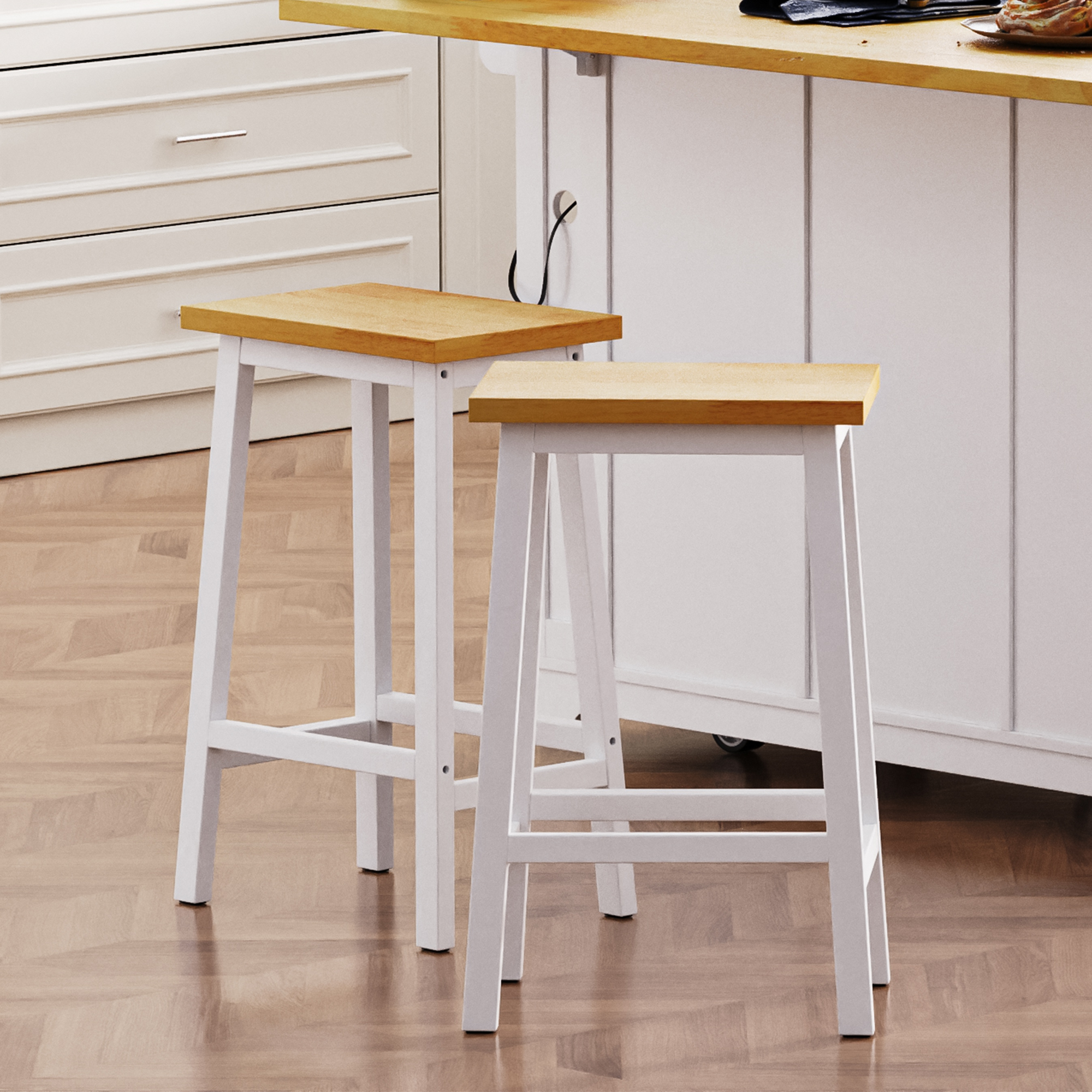 Kimani White Solid Wood Bar Stools (Set of 2)