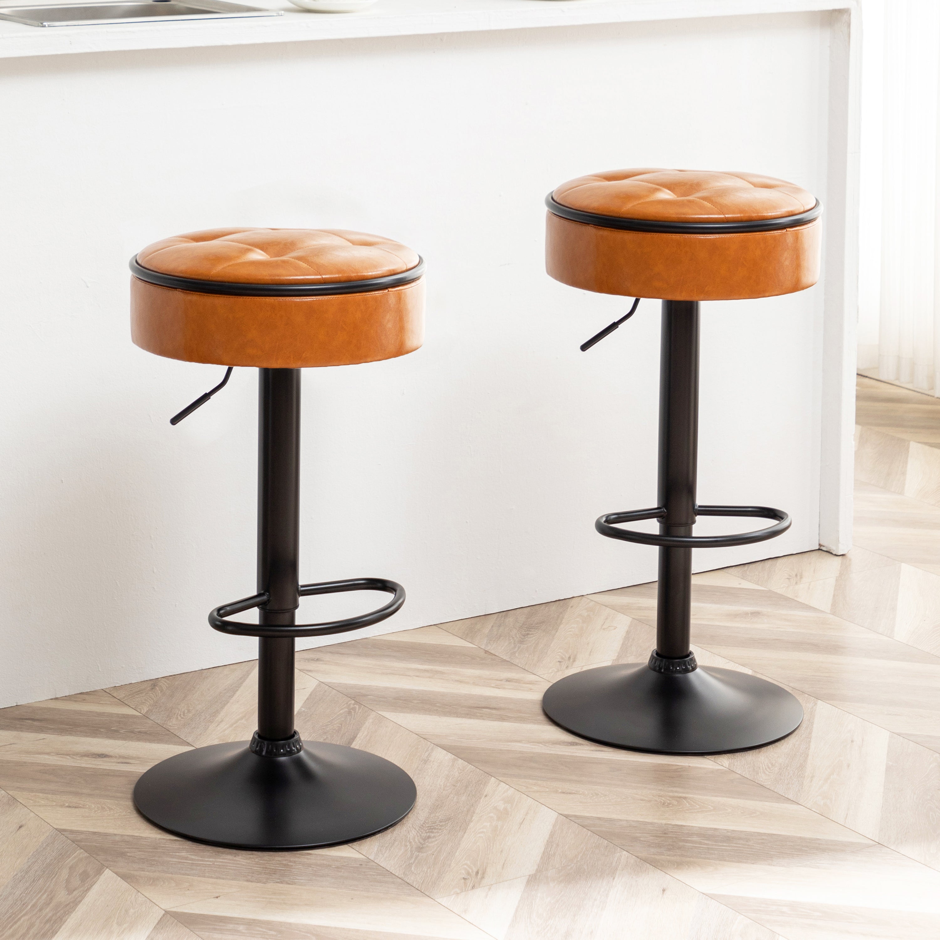 Union Brown Round Storage Bar Stool (Set of 2)