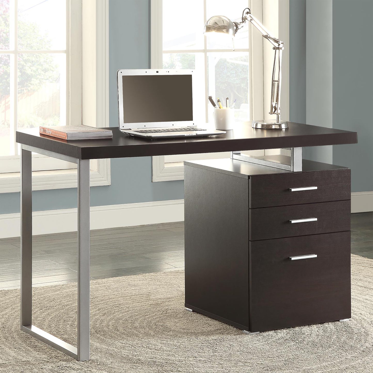 Tobin Cappuccino 3-drawer Reversible Office Desk