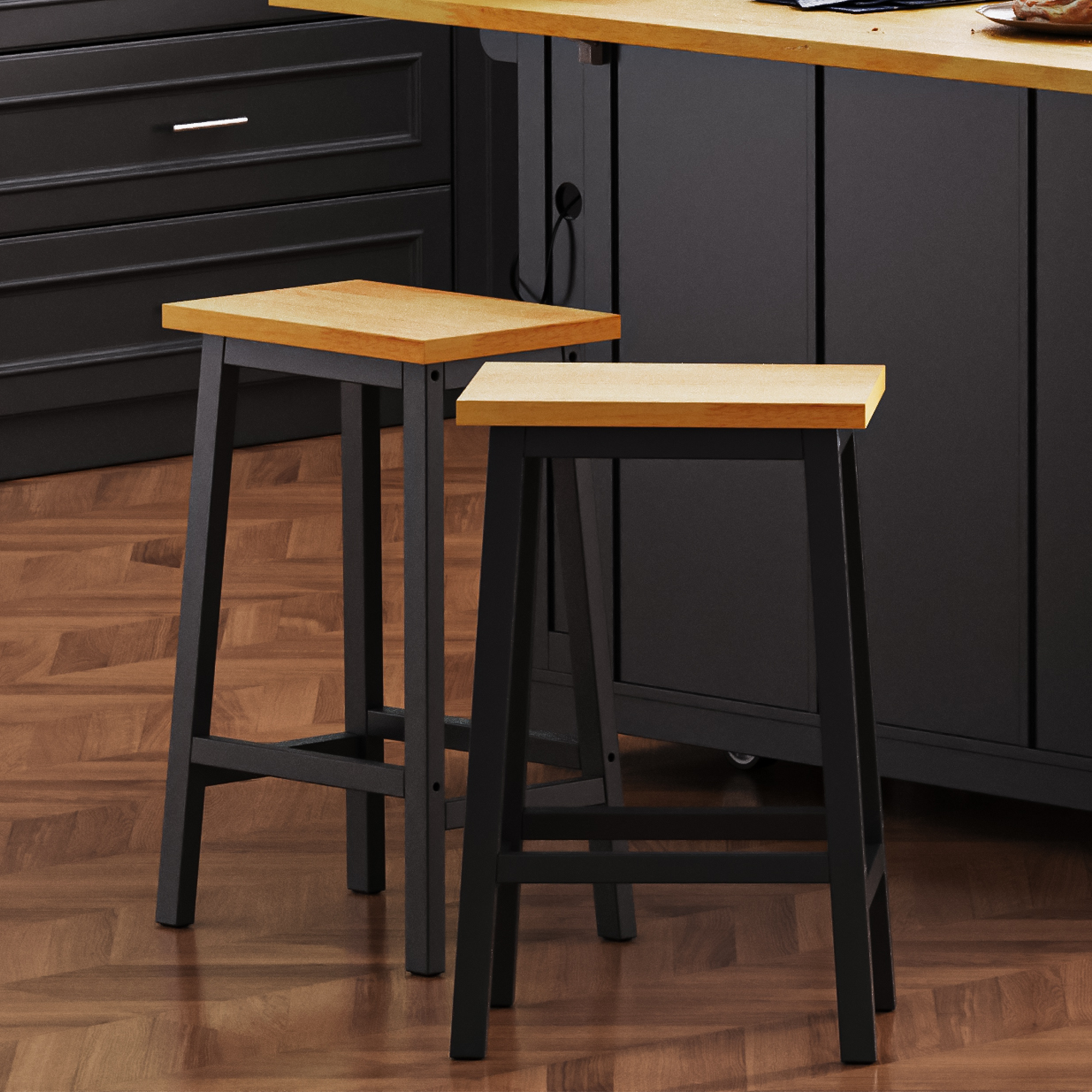 Kimani Black Solid Wood Bar Stools (Set of 2)
