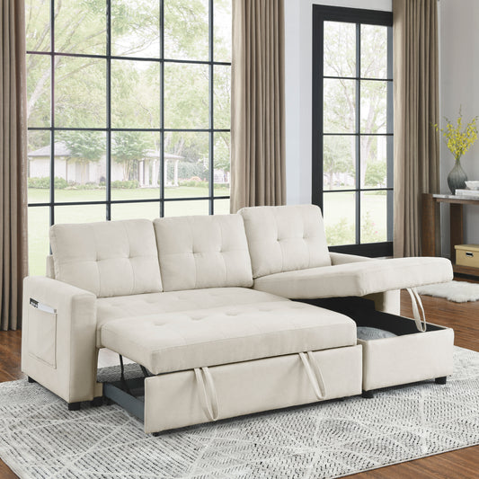 Monsoon Beige Sleeper Sofa Bed Reversible Sectional Couch with Storage Chaise