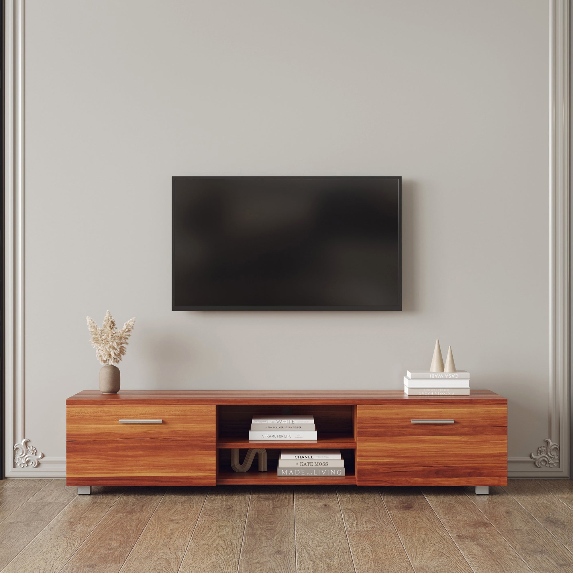 Hudson Walnut TV Stand with Storage for 70 Inch TV