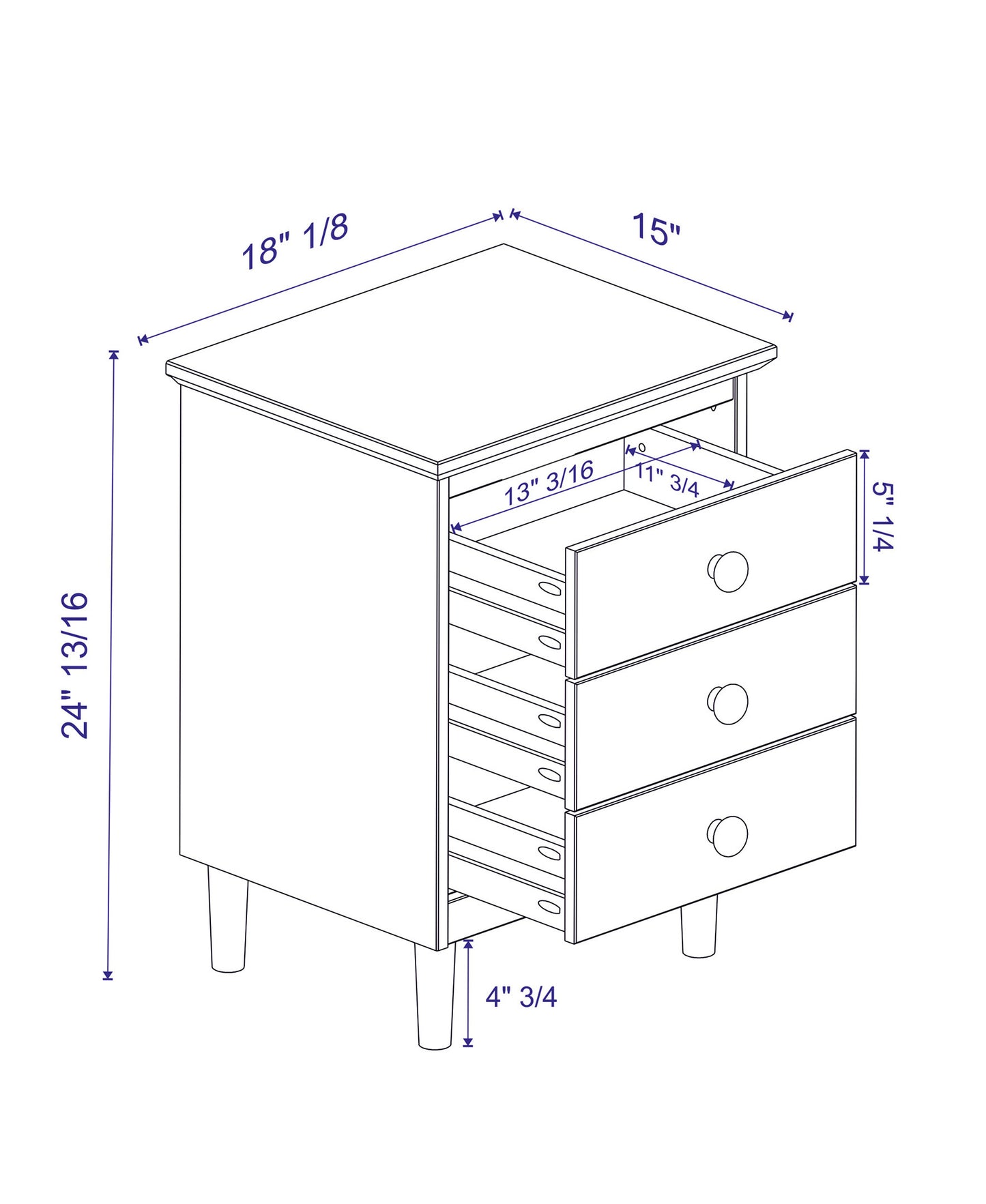 Classic 3-Drawer Solid Wood Nightstand in White Finish