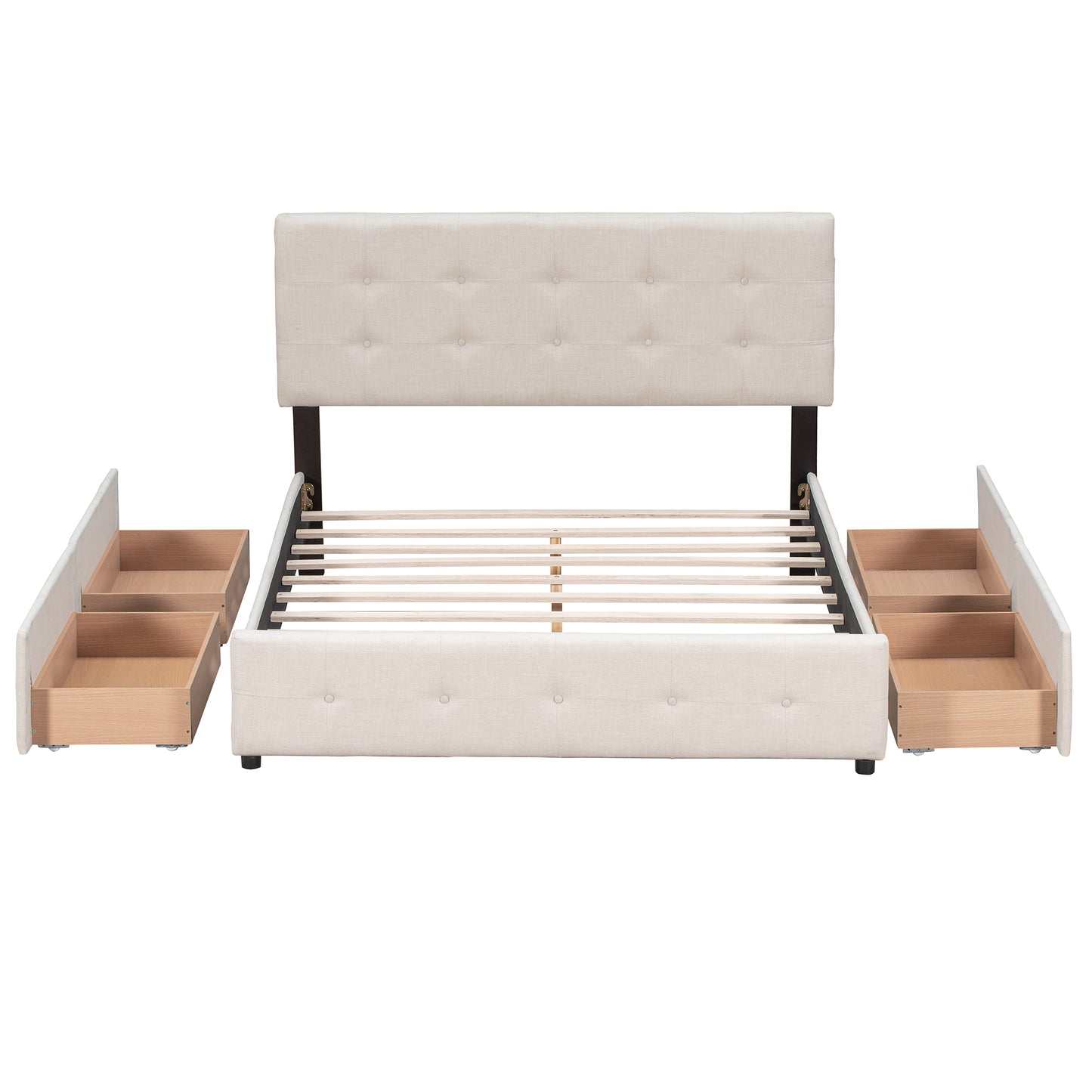 Upholstered Platform Bed with Classic Headboard and 4 Drawers