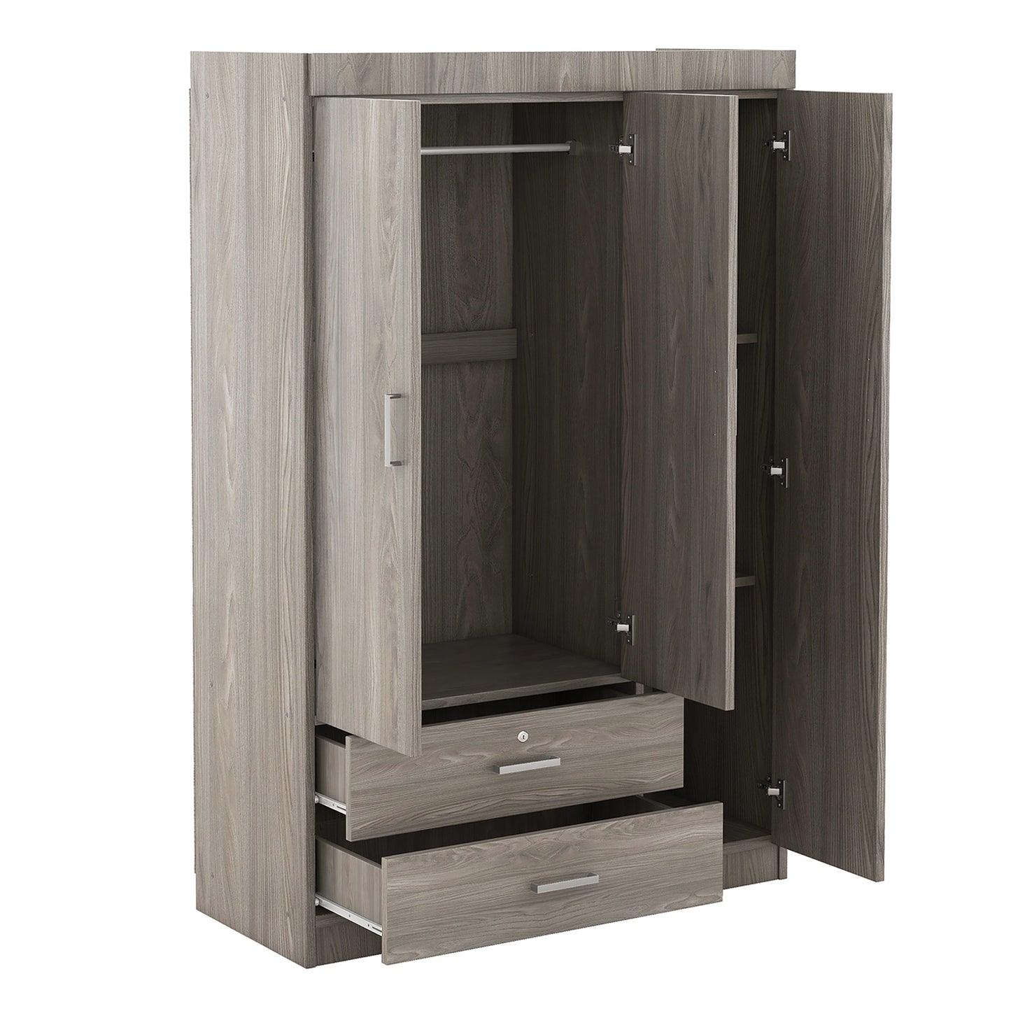 3-Door Mirror Wardrobe with (2) Drawers in Gray