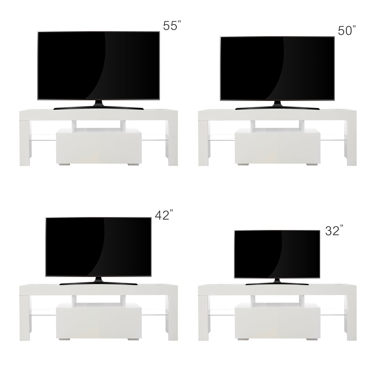 White TV Stand with LED RGB Lights