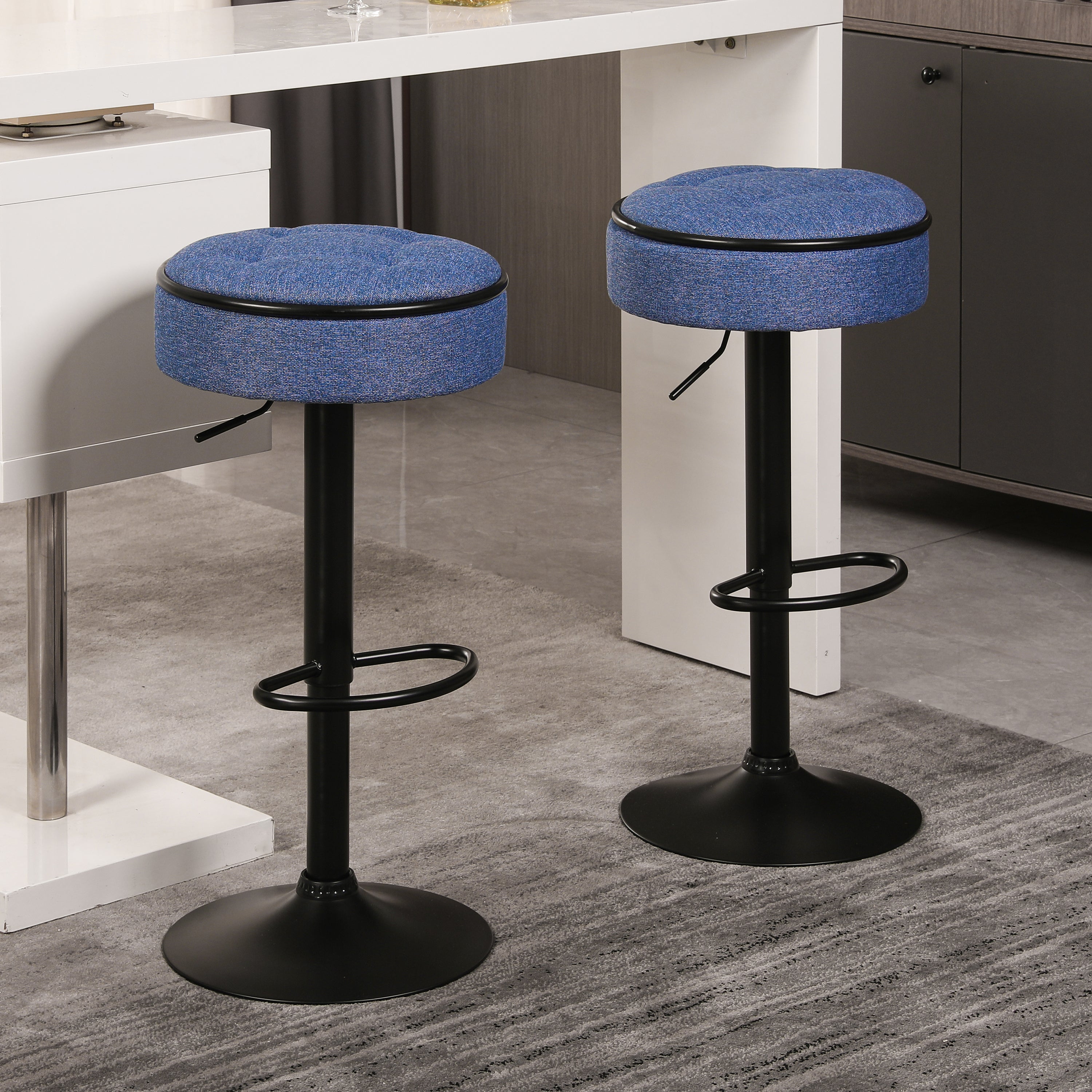 Union Blue Round Storage Bar Stool (Set of 2)