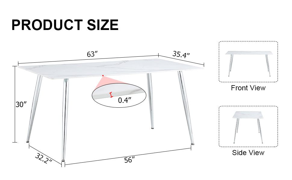 minimalist rectangular dining table with 0.4 inch white imitation marble tabletop