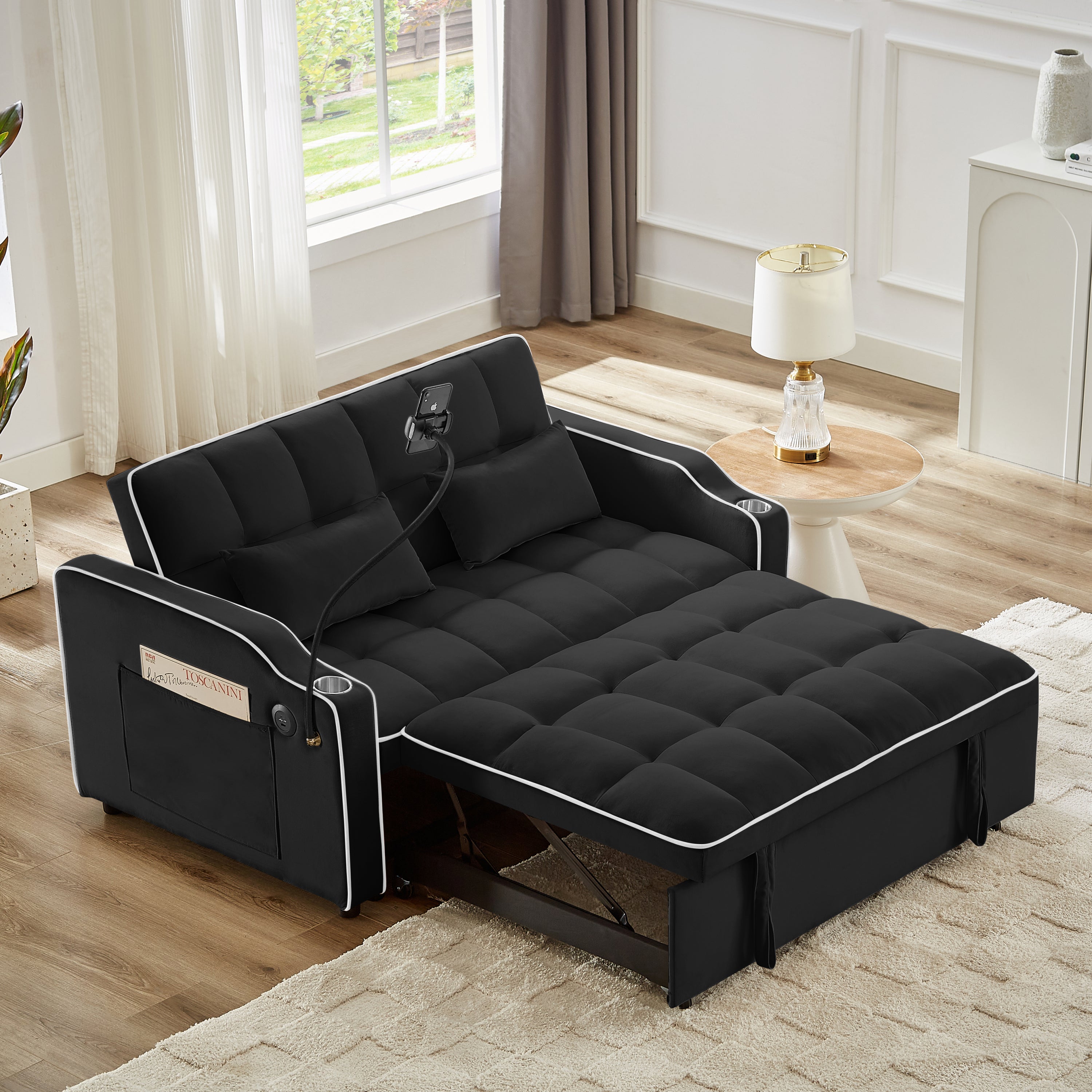 versatile Black foldable sofa bed w/ USB