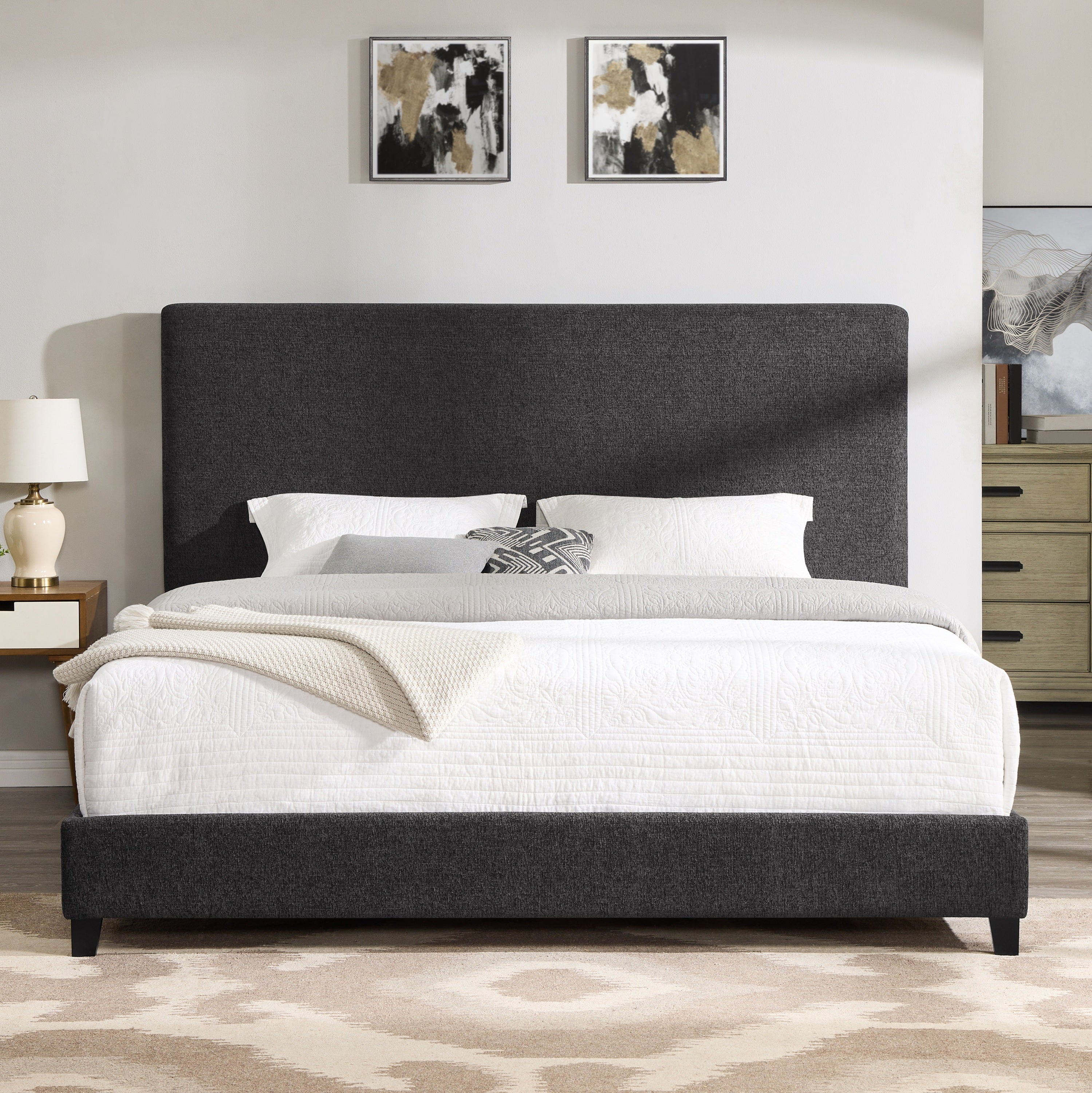 Lomax King Charcoal Grey Upholstered Platform Bed