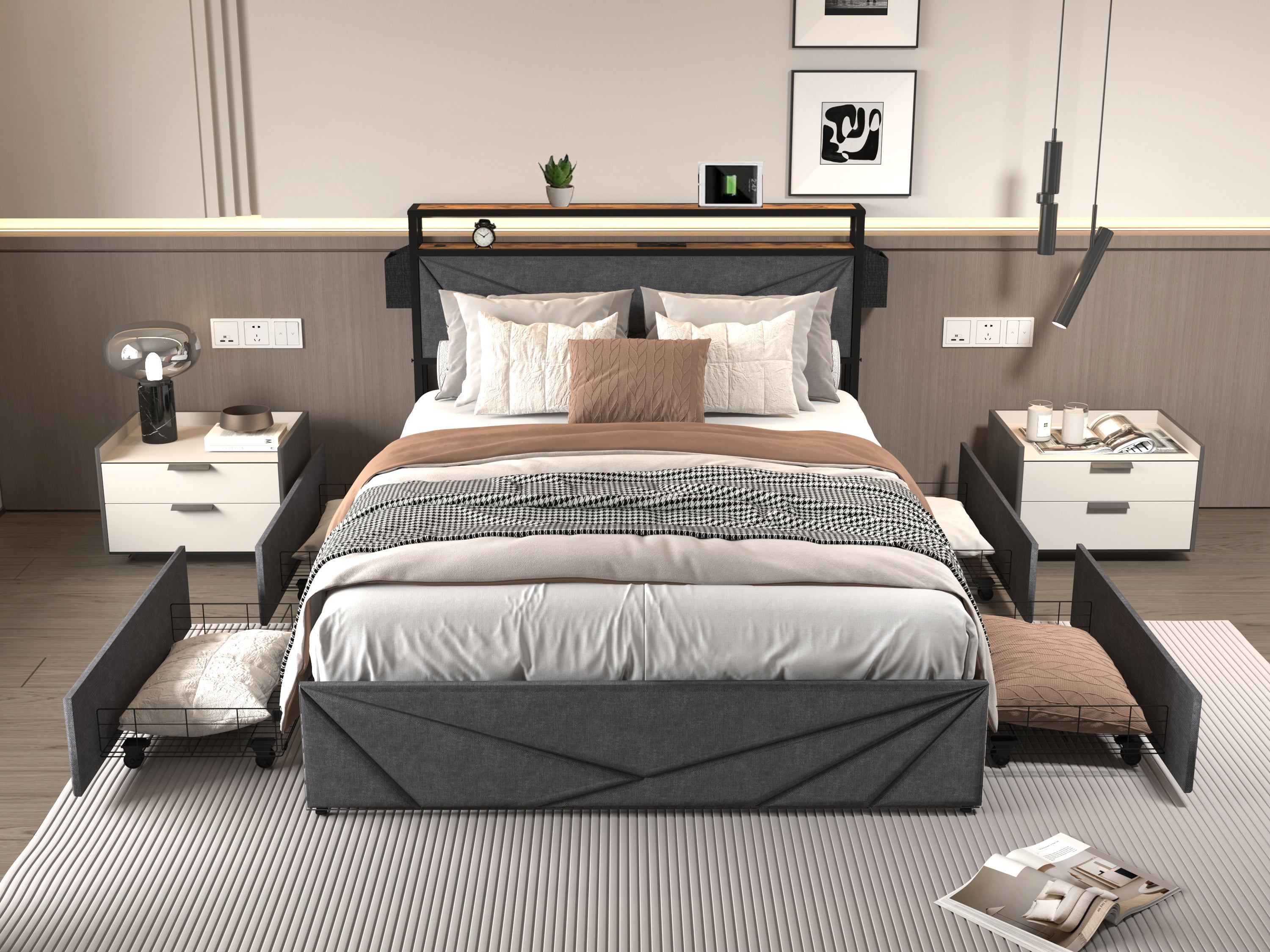 Belmont Full Bed Frame with Storage Headboard