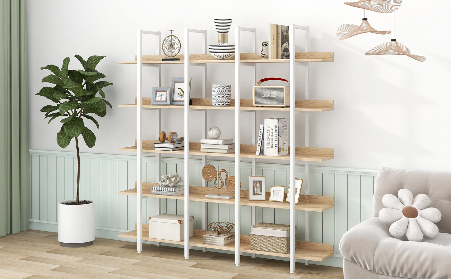 Vintage Industrial 5-Tier Bookcase in white Metal