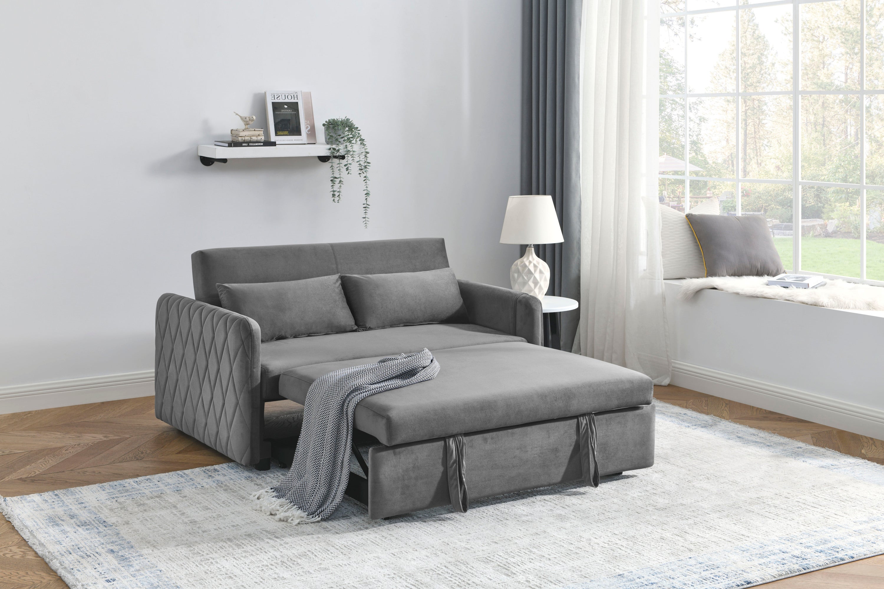 Vertex Modern Convertible Sofa Bed with 2 Detachable Arm Pockets