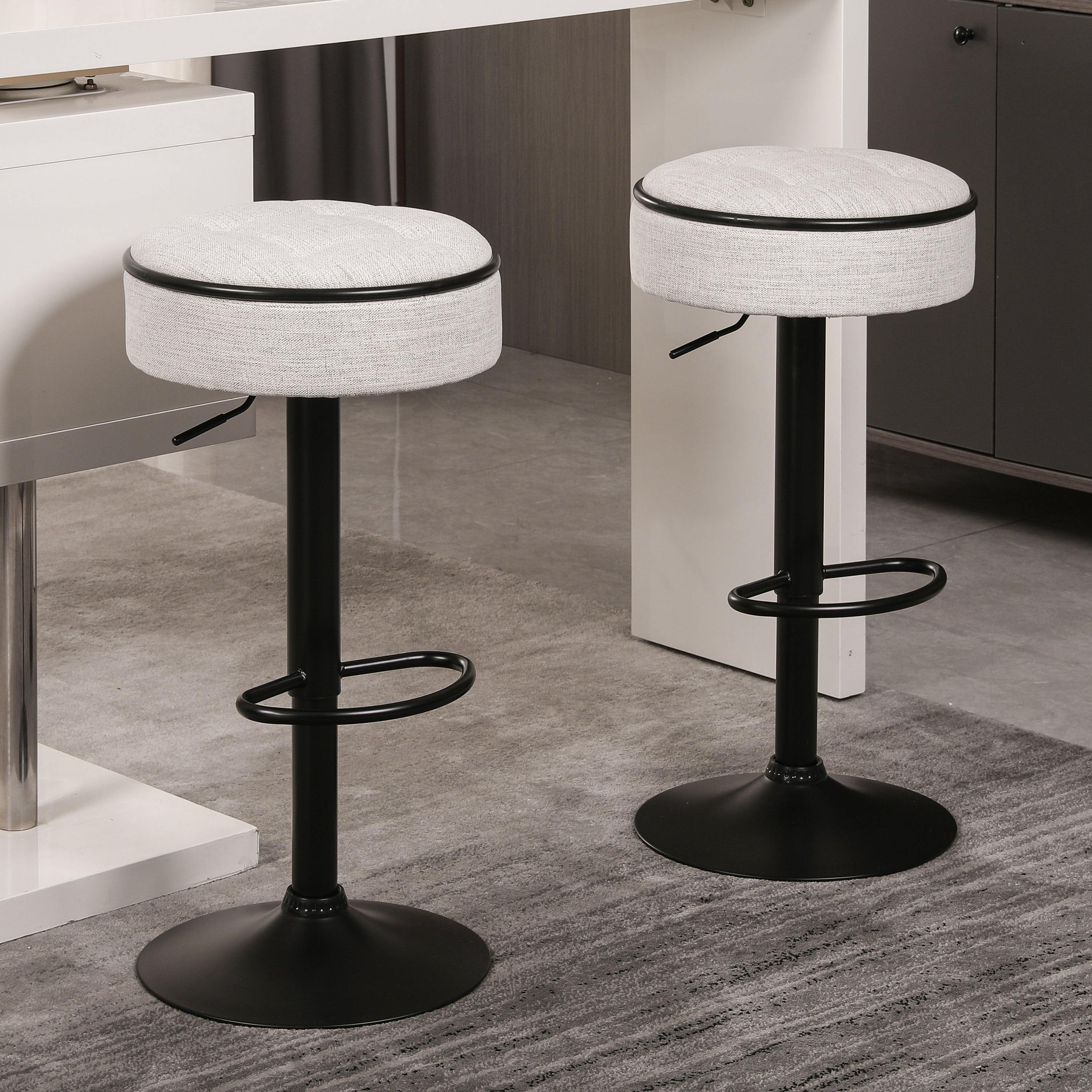 Union White Round Storage Bar Stool (Set of 2)