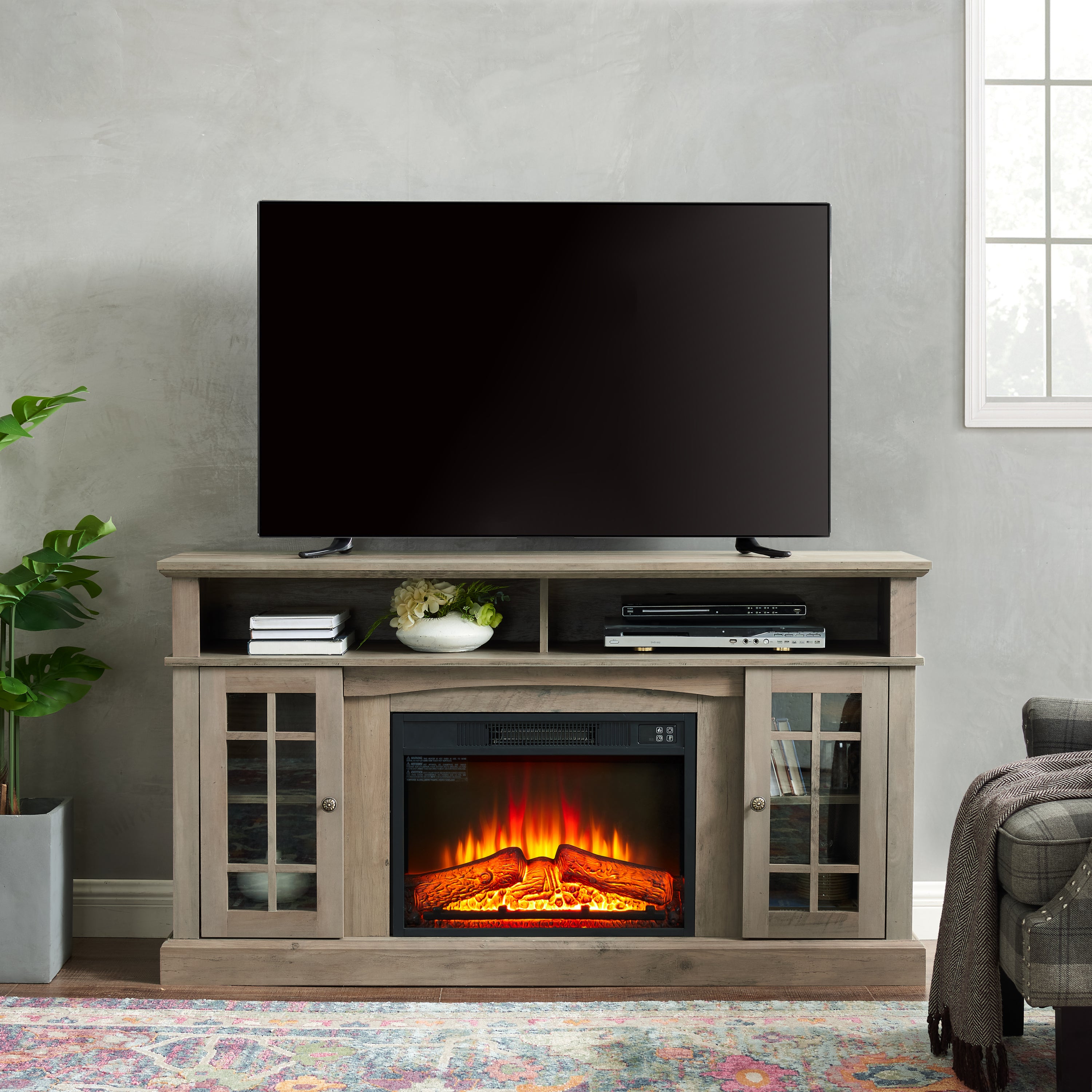 Julia TV Stand with 23 Inch Fireplace Insert & Storage