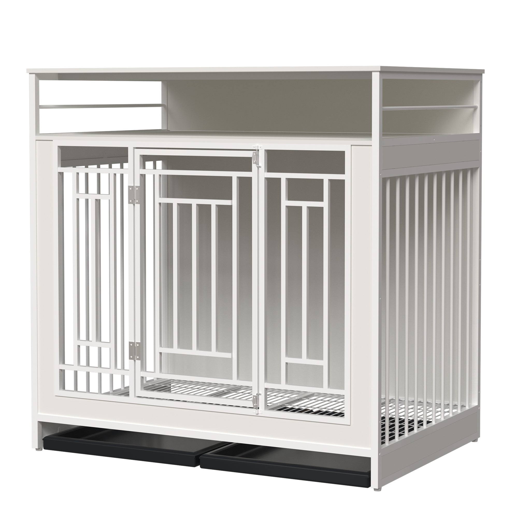 Pawcrest 43.3' Wooden Dog Crate Furniture with Divider & Storage, White