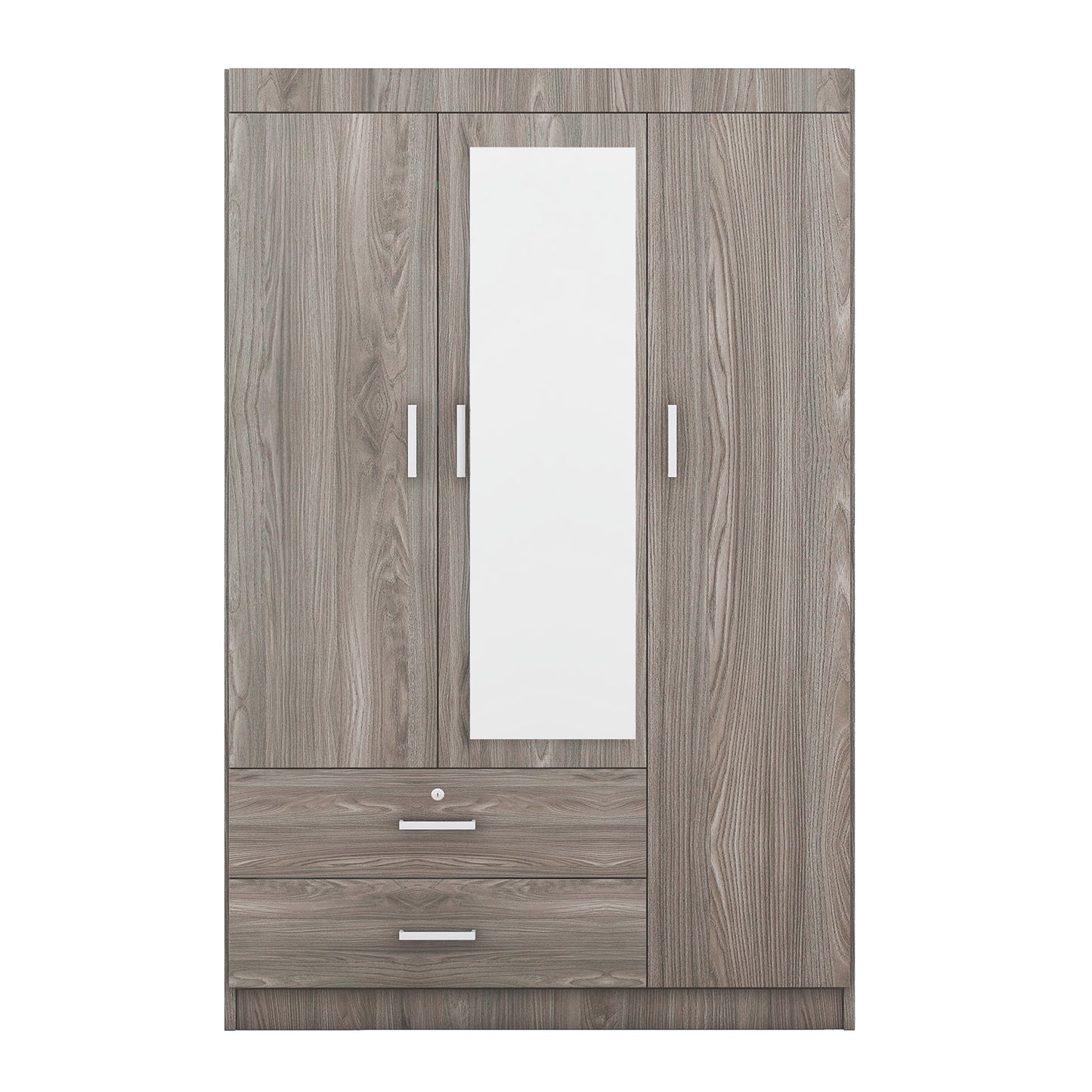 3-Door Mirror Wardrobe with (2) Drawers in Gray