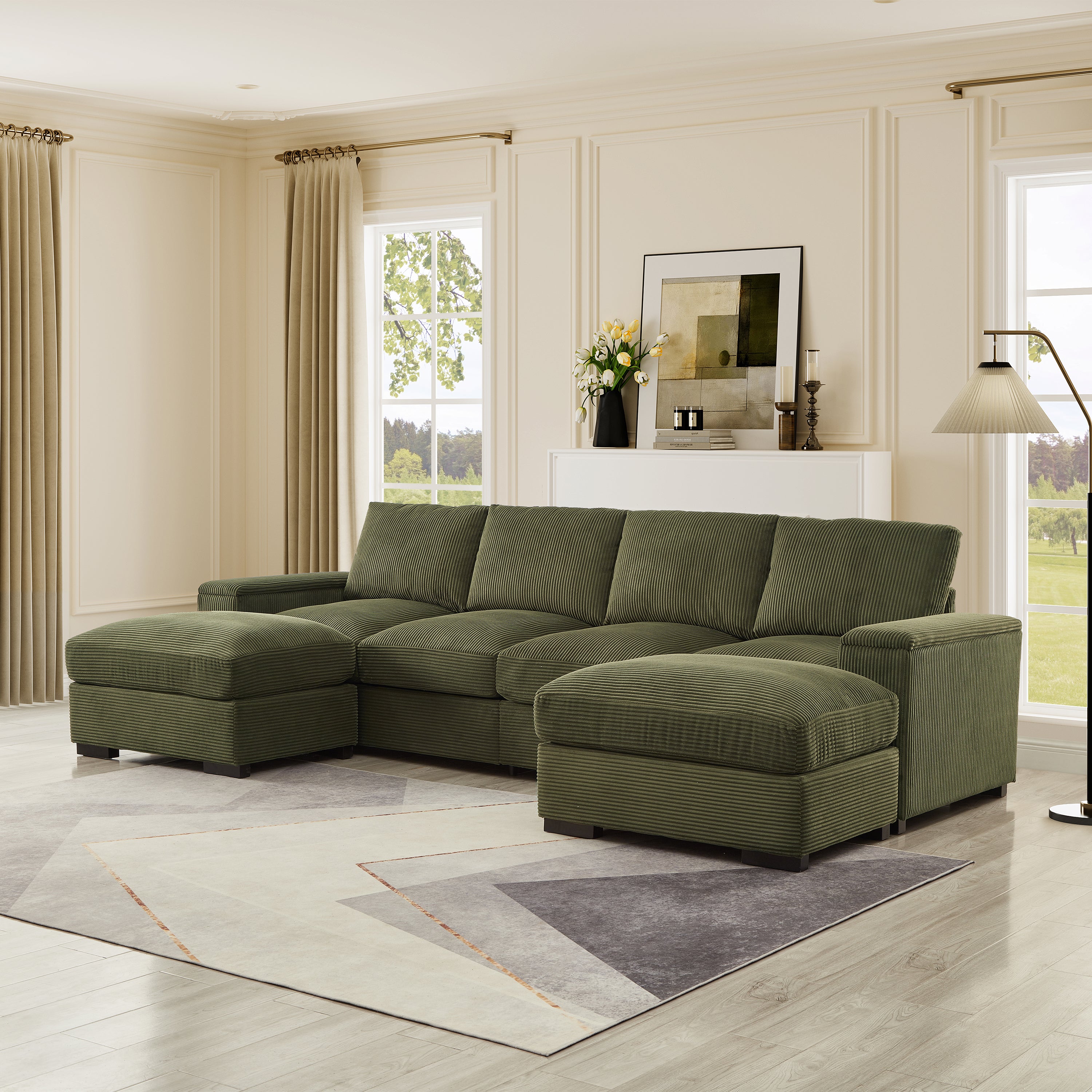 Suzie Sectional Sofa in Green Fabric