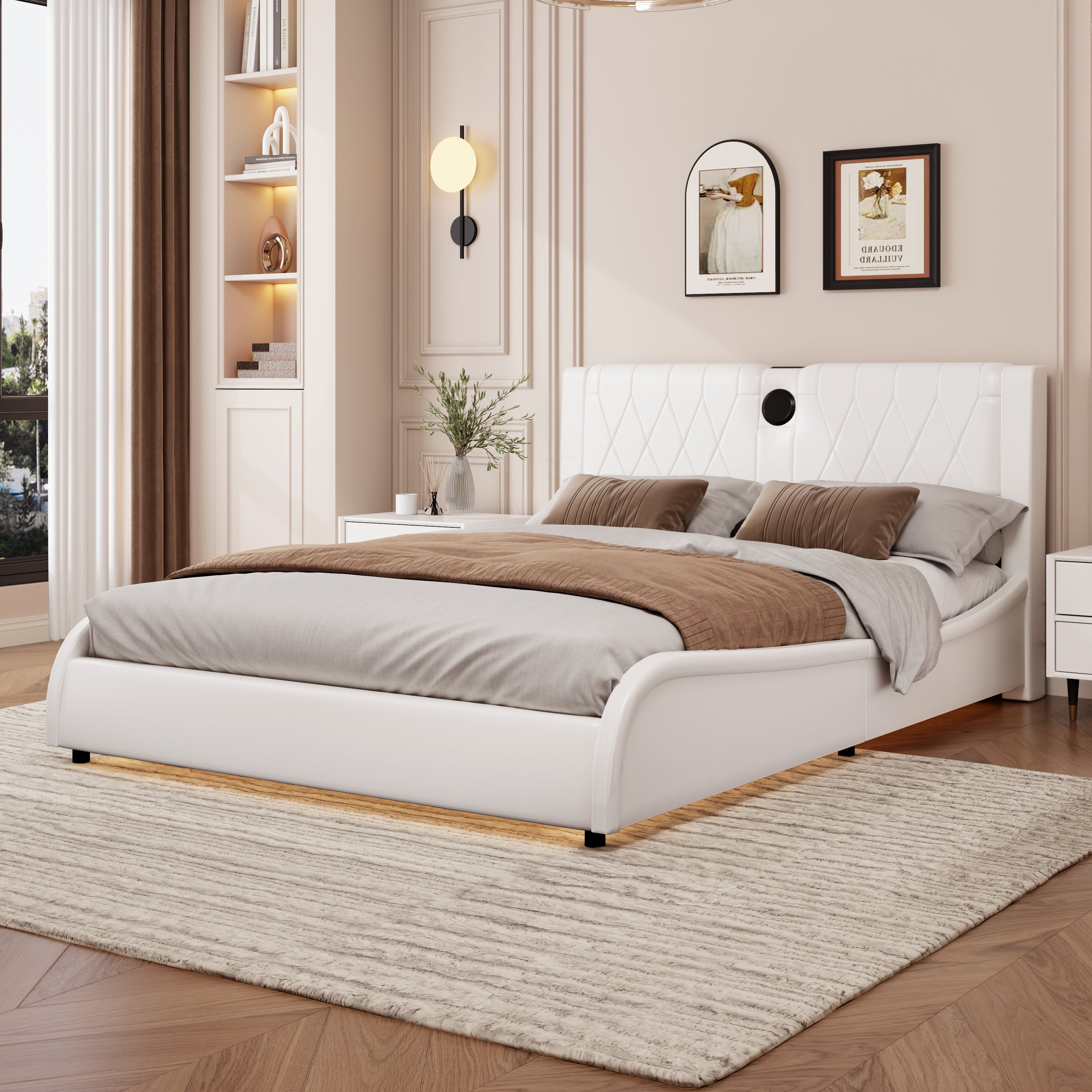 Modern White Loft King Faux Leather Upholstered Bed
