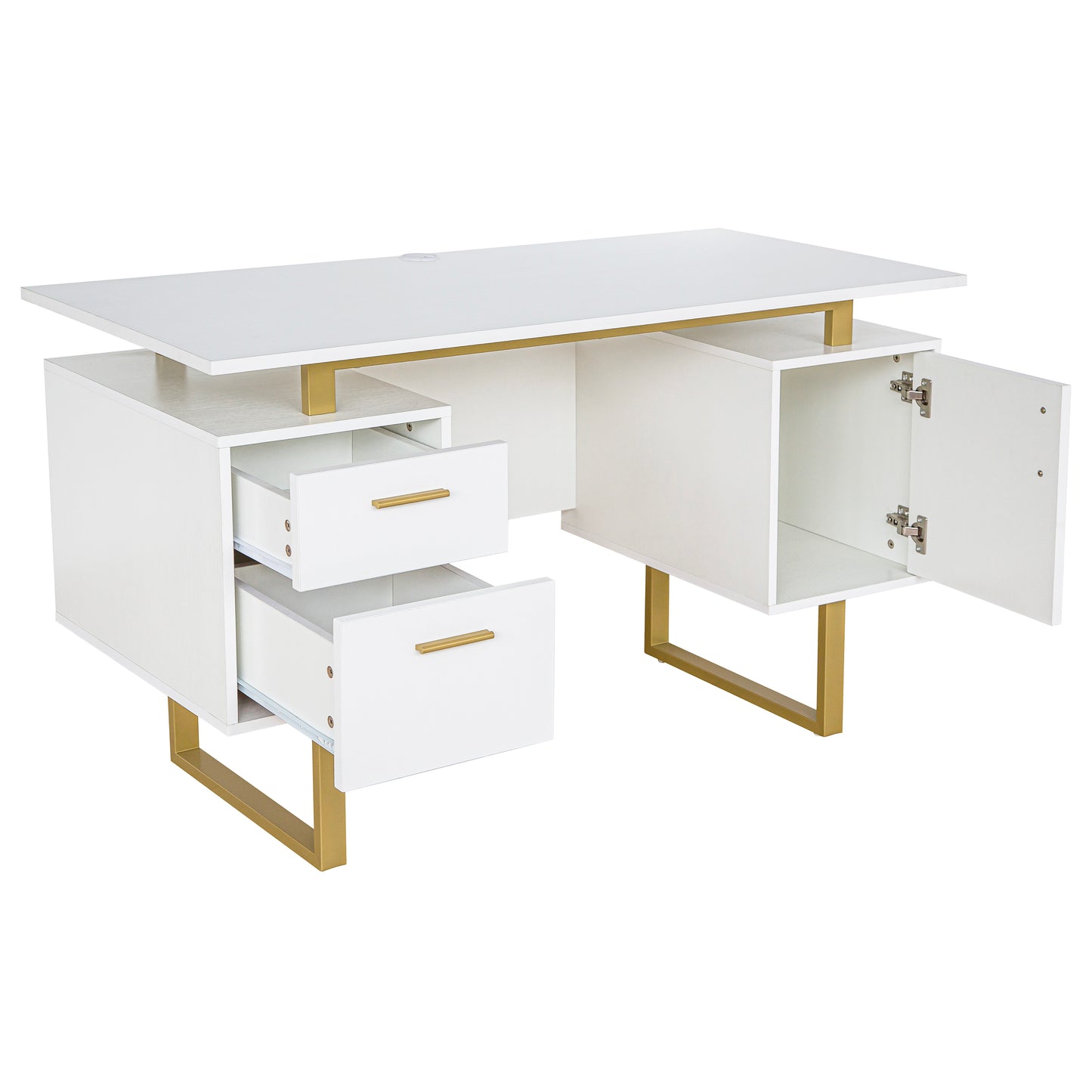 Techni White and Gold Office Desk