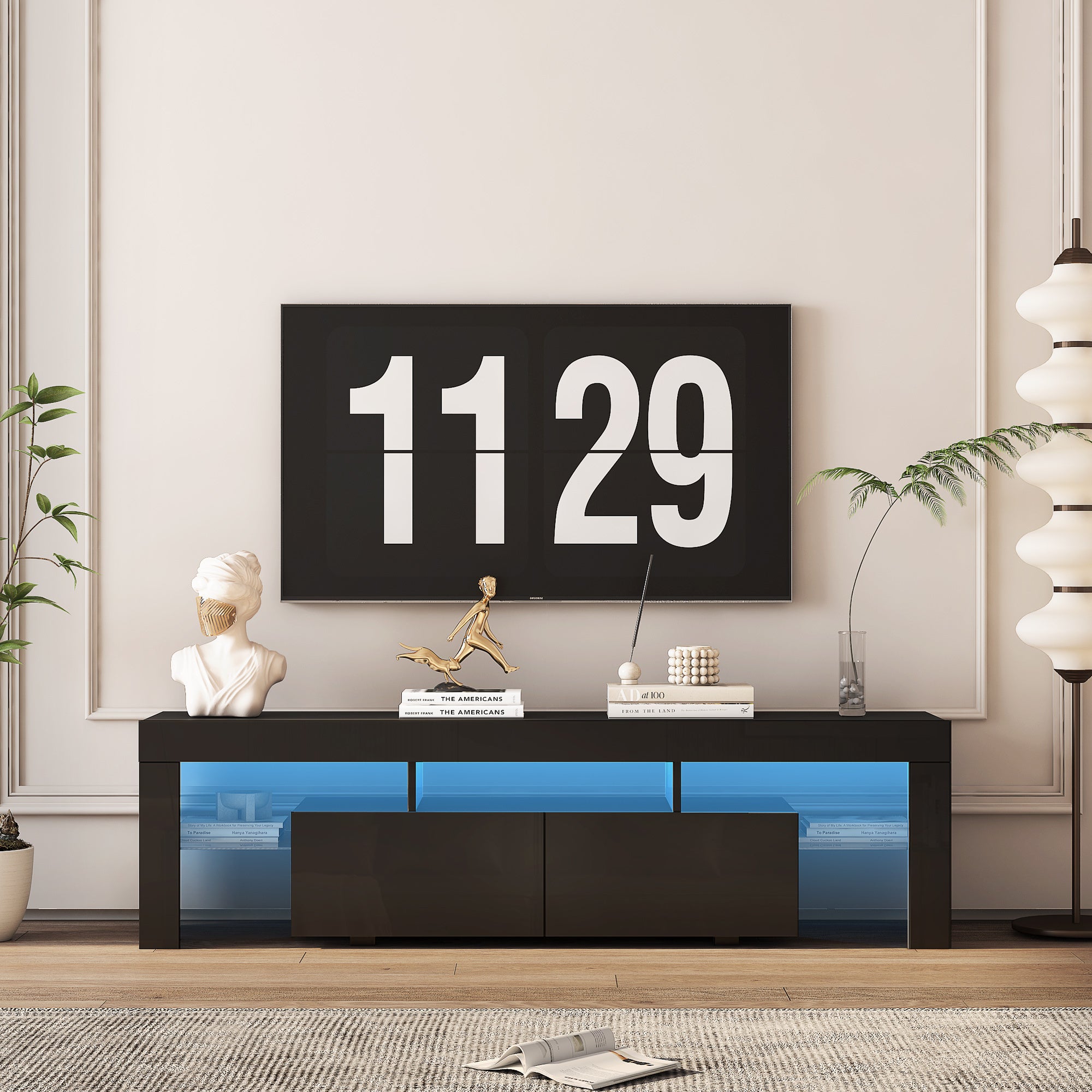 Arden Black High Gloss TV Stand with LED Lights & Storage