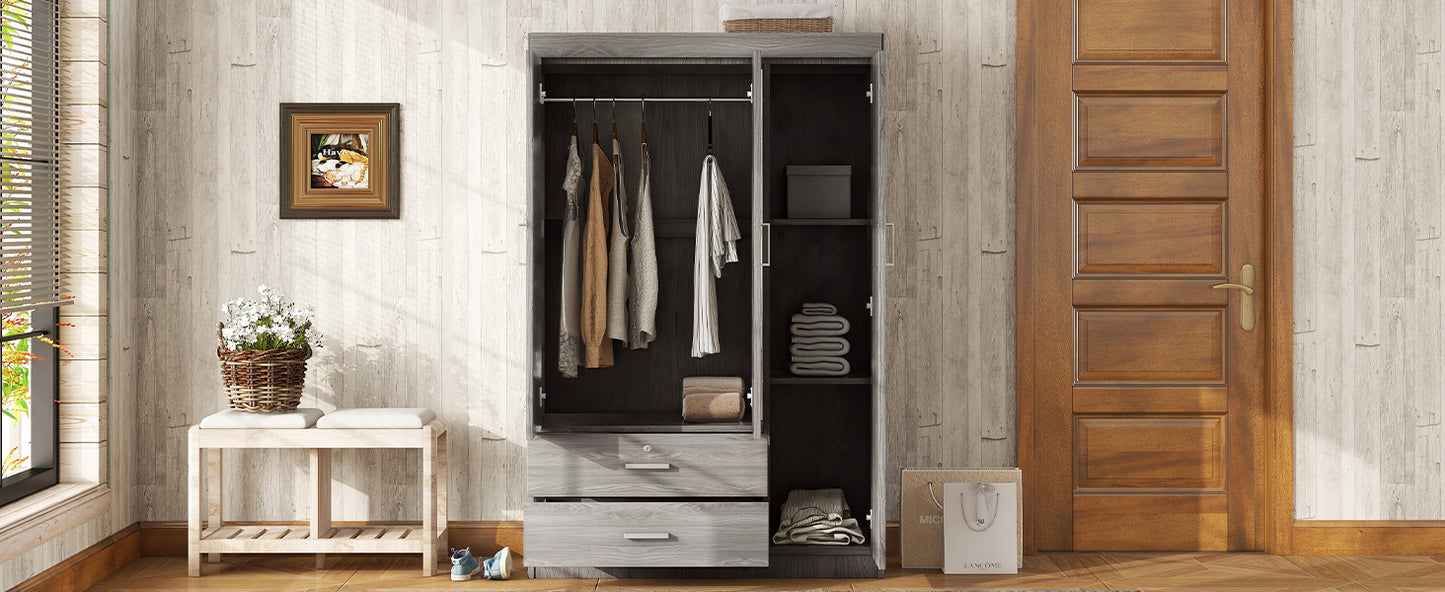 3-Door Mirror Wardrobe with (2) Drawers in Gray