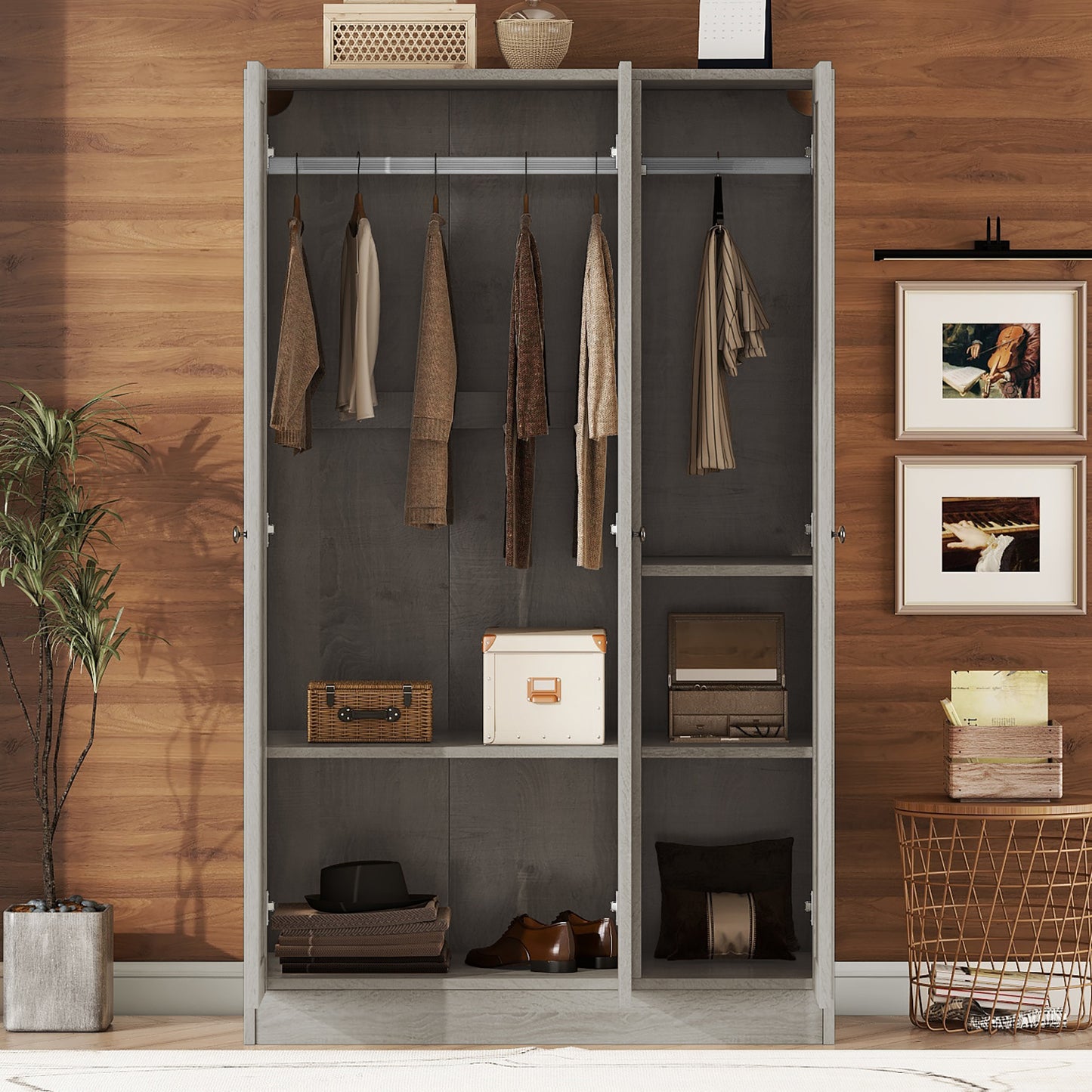 3-Door Shutter Wardrobe with shelves in Gray